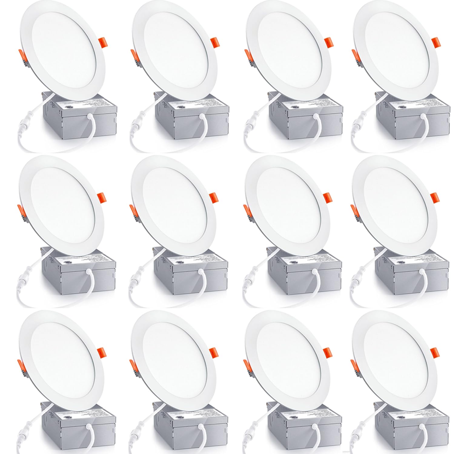 12 Pack 6 Inch Ultra-Thin Led Recessed Ceiling Light With Junction Box,6000K Daylight Deluxe Can Lights,12W 110W Eqv,Canless Wafer Slim Panel Downlight,1080Lm Led Lights (6000K-12Pack,6 Inch)