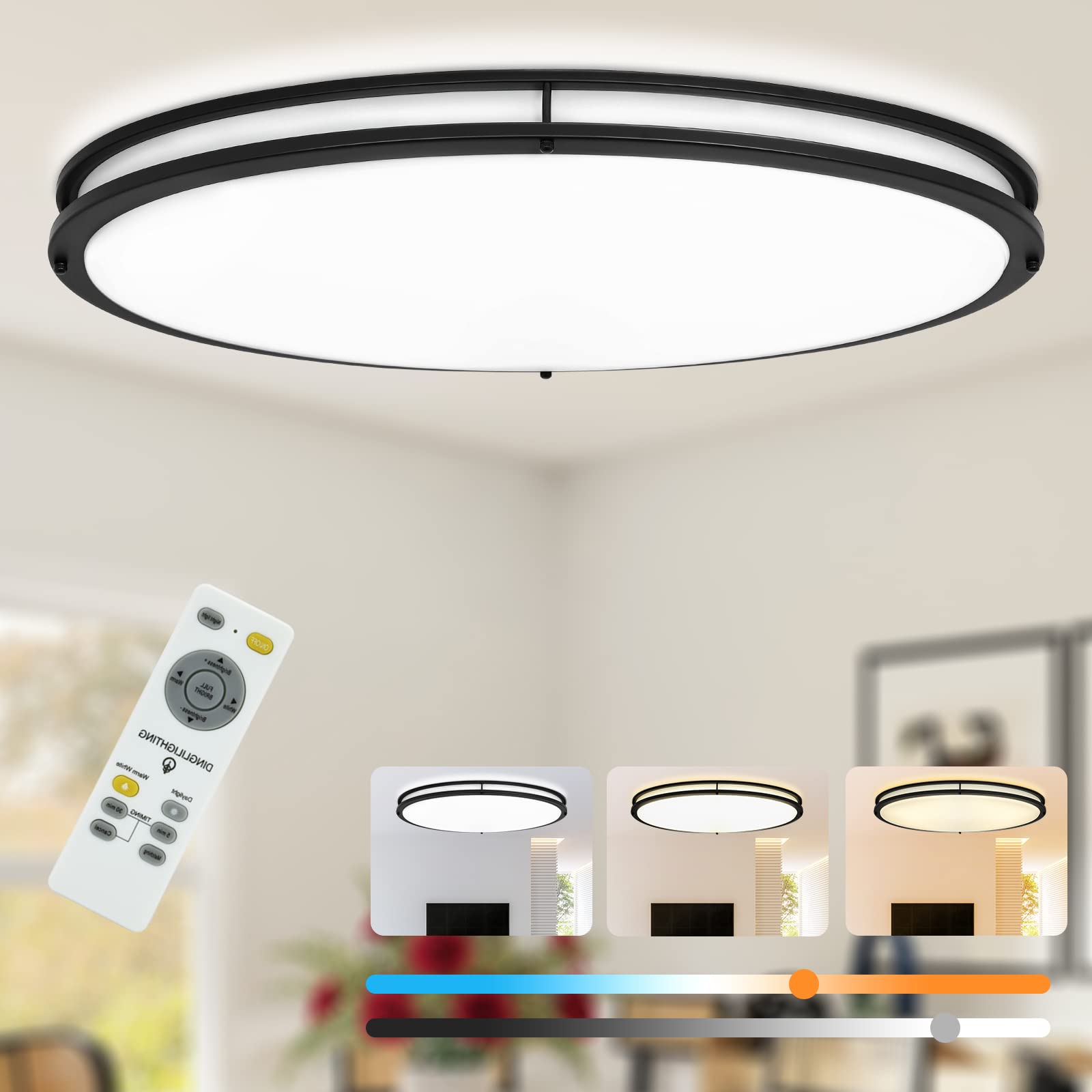 DINGLILIGHTING 65W Dimmable LED Flush Mount Ceiling Light, 32in Oval, Acrylic, Black, Model WS-FPC39-65C-B