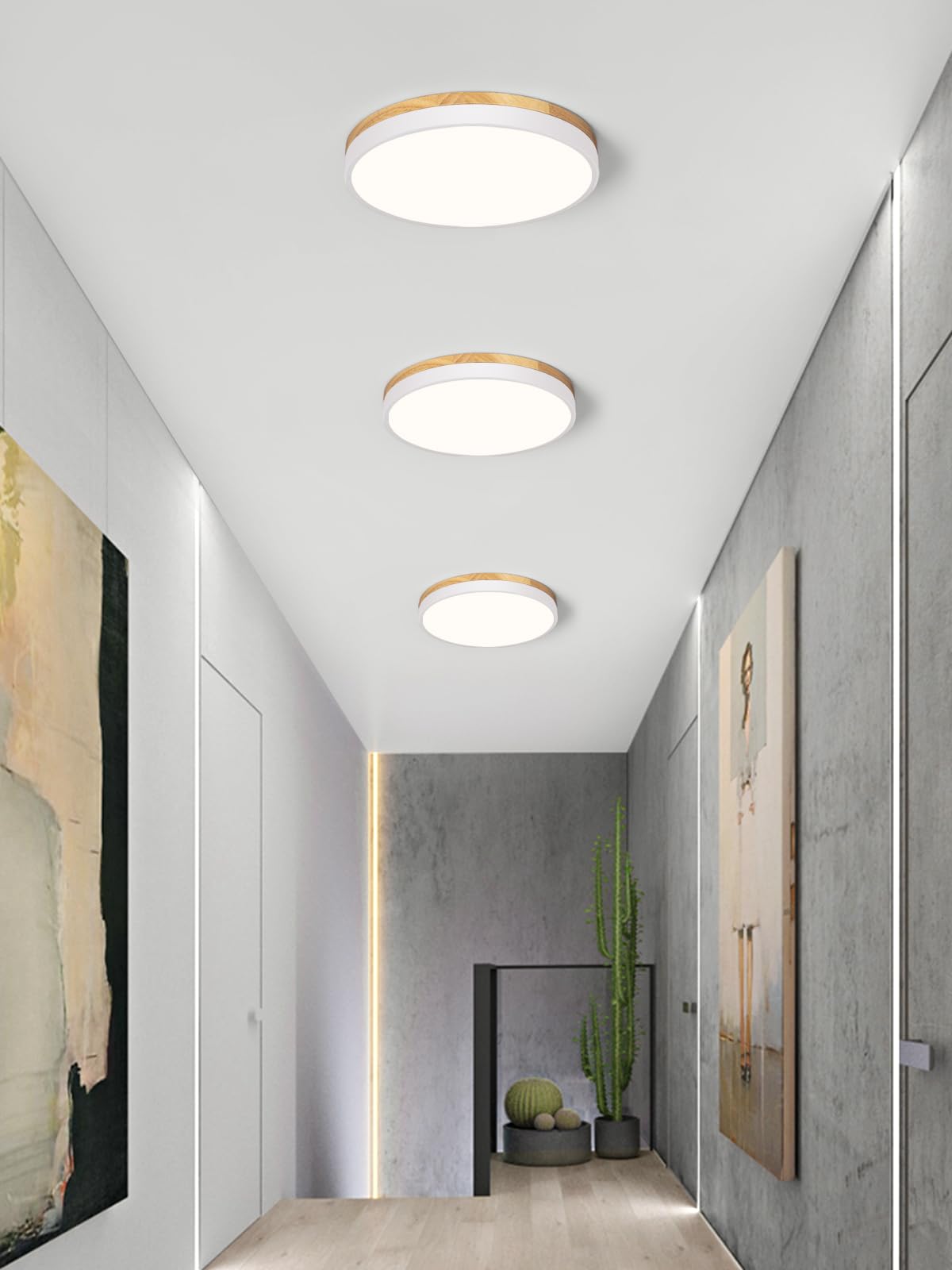 Vikaey Modern Wood Led Ceiling Light Fixture, Minimalist White Flush Mount Ceiling Lights, 4000K Round Ceiling Fixtures For Bedr