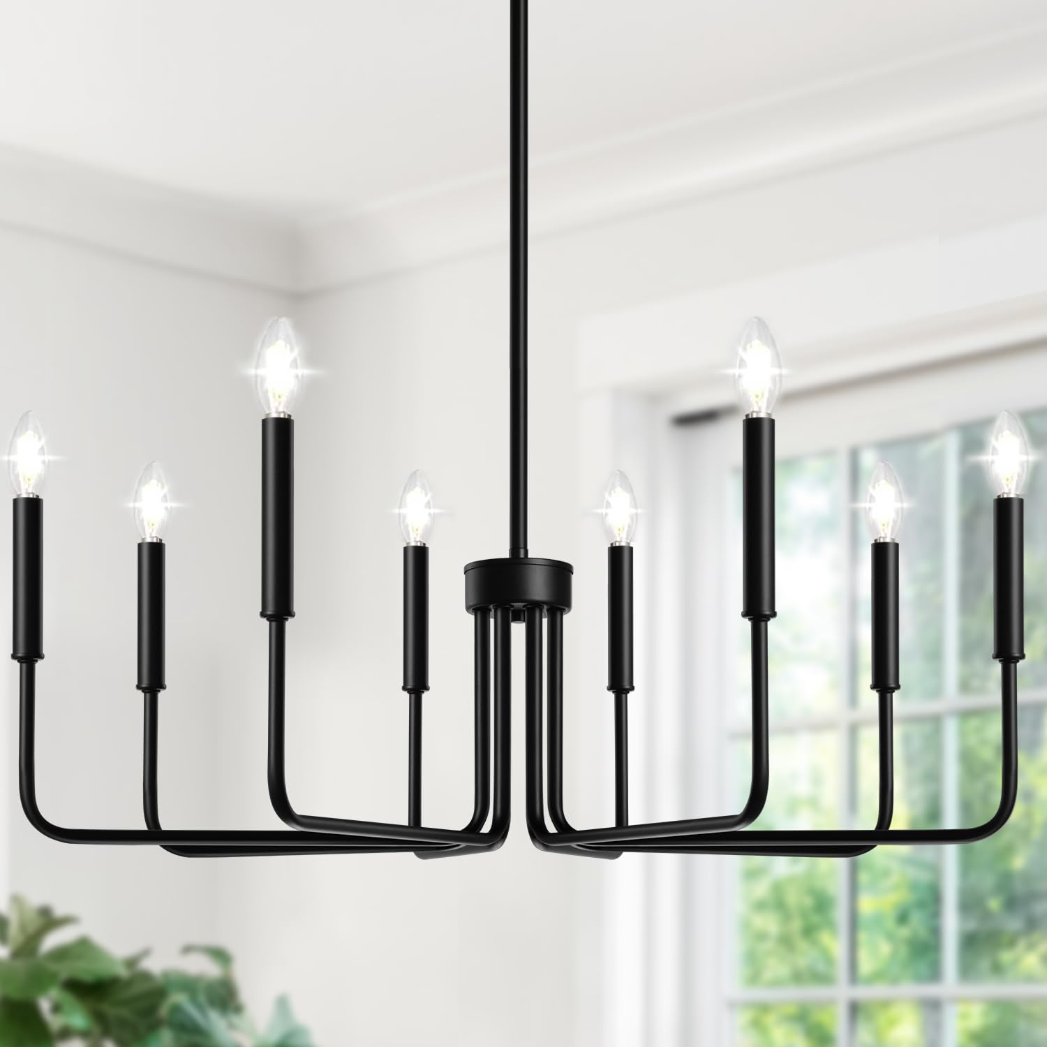 Lynnoland Black 8-Light Chandelier, Farmhouse Chandelier for Dining Room Lighting Fixtures Hanging, Vintage Candle Pendant Light