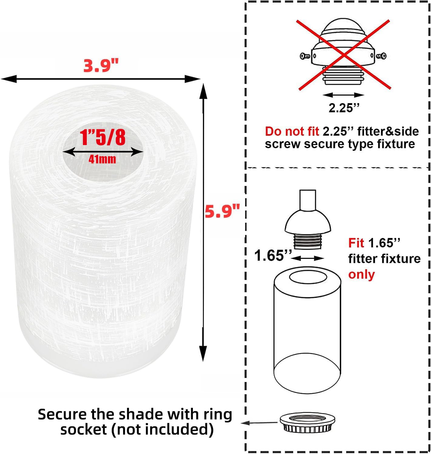 Cnengsthy White Linen Frosted Glass Shade, 1.65&quot; Fitter For Chandelier & Pendant Lights