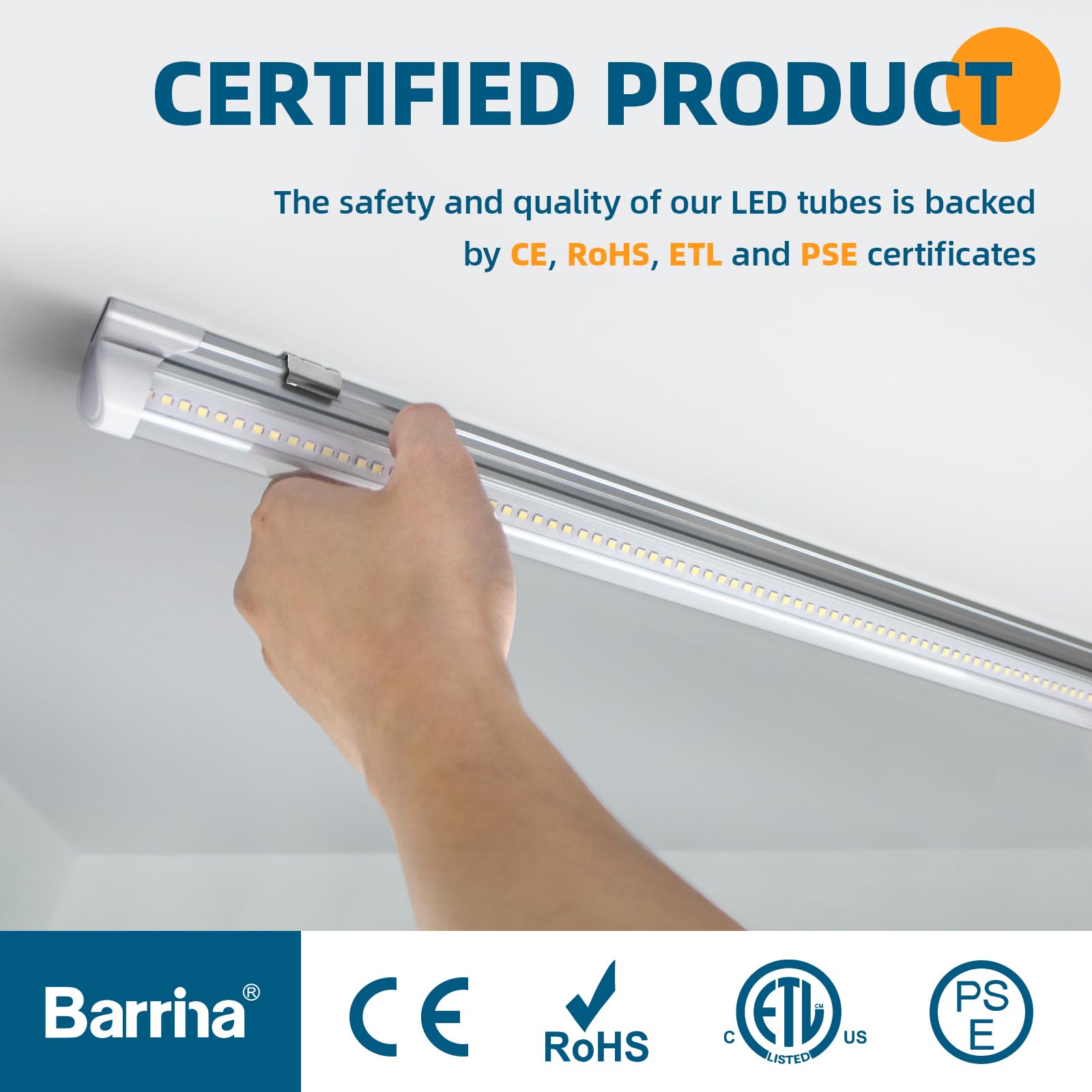 Barrina 8FT LED Shop Light, 100W, 15000LM, 6500K, Linkable V Shape, 10 Pack, ETL Listed, Aluminum Ceiling Fixture