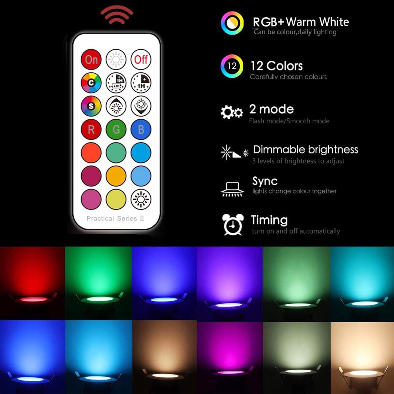 ChangM Recessed Lighting 4 Inch LED Downlights, 12W, 1000 Lumens, RGB & Warm White 2700K, Dimmable, 6 Pack, Remote
