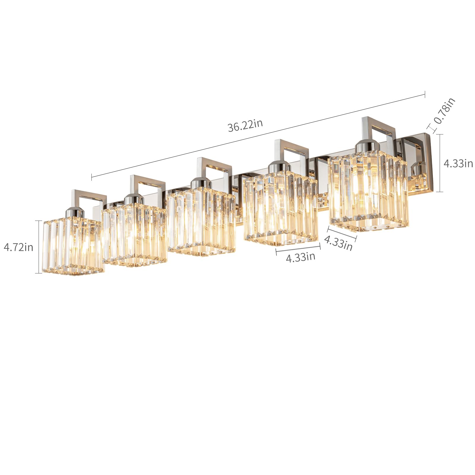 FDPBY Modern Bathroom Vanity Light 5-Light Chrome Crystal Wall Lamp JW-003