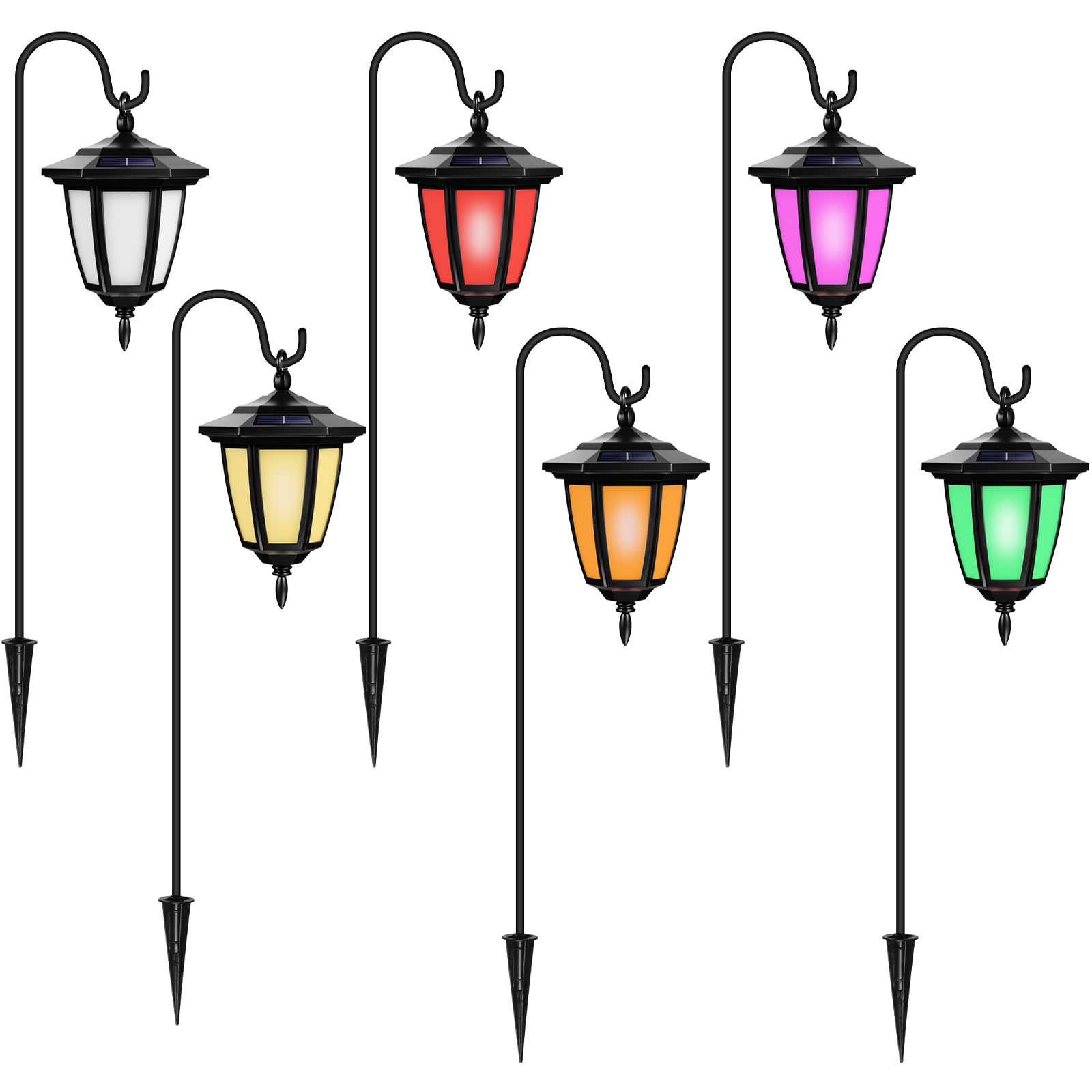 Viewsun 34 Inch Solar Hanging Lights  Shepherd Hook Lights With 4 Lighting Modes Waterproof Outdoor Decorative Solar Lantern Lights For Garden Decor  Patio  Backyard  Pathway  6 Pack