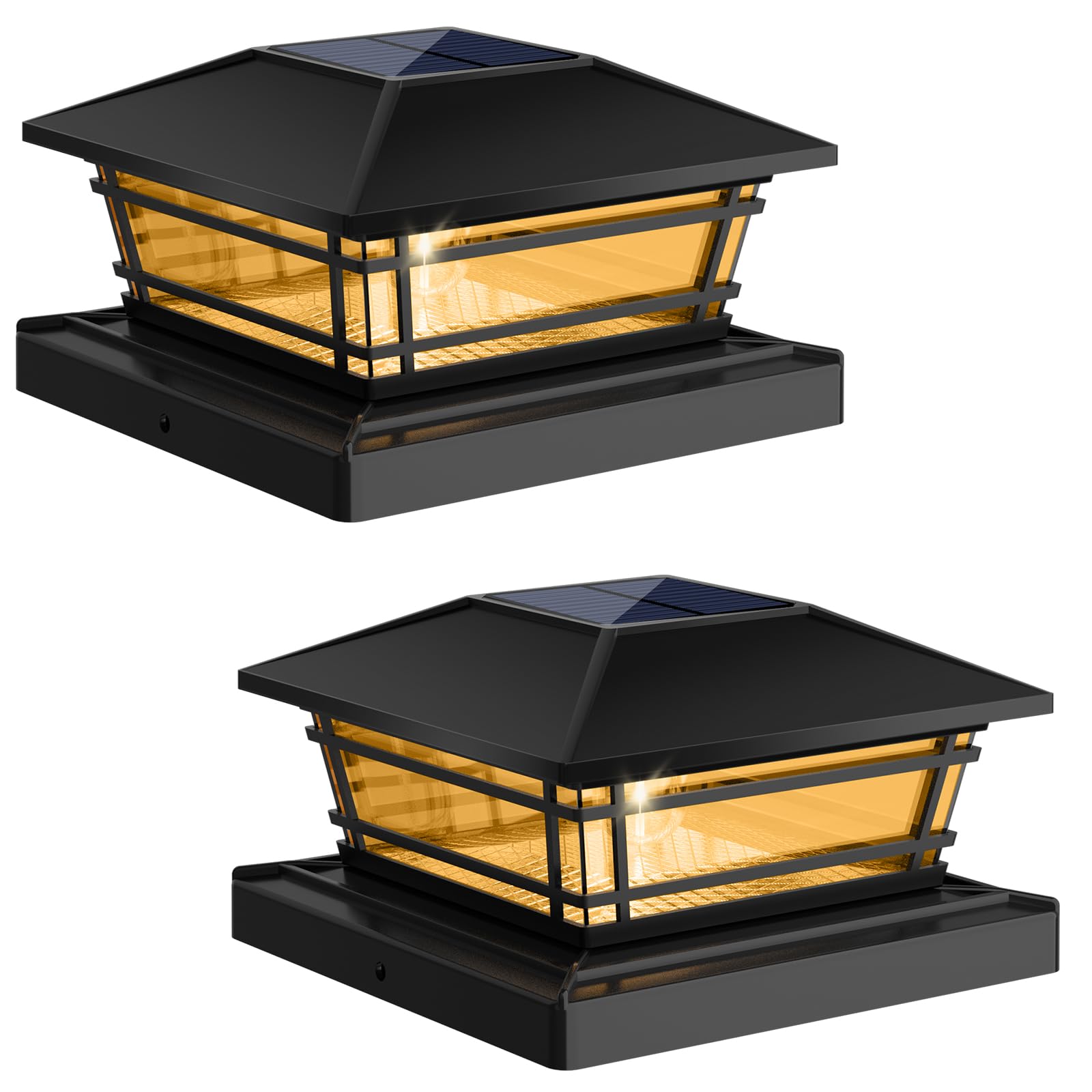 Kipeini Solar Post Cap Lights 2 Pack - Waterproof Led For 4X4, 5X5 Posts, Black, Warm Bright Bulb, 2 Brightness Settings