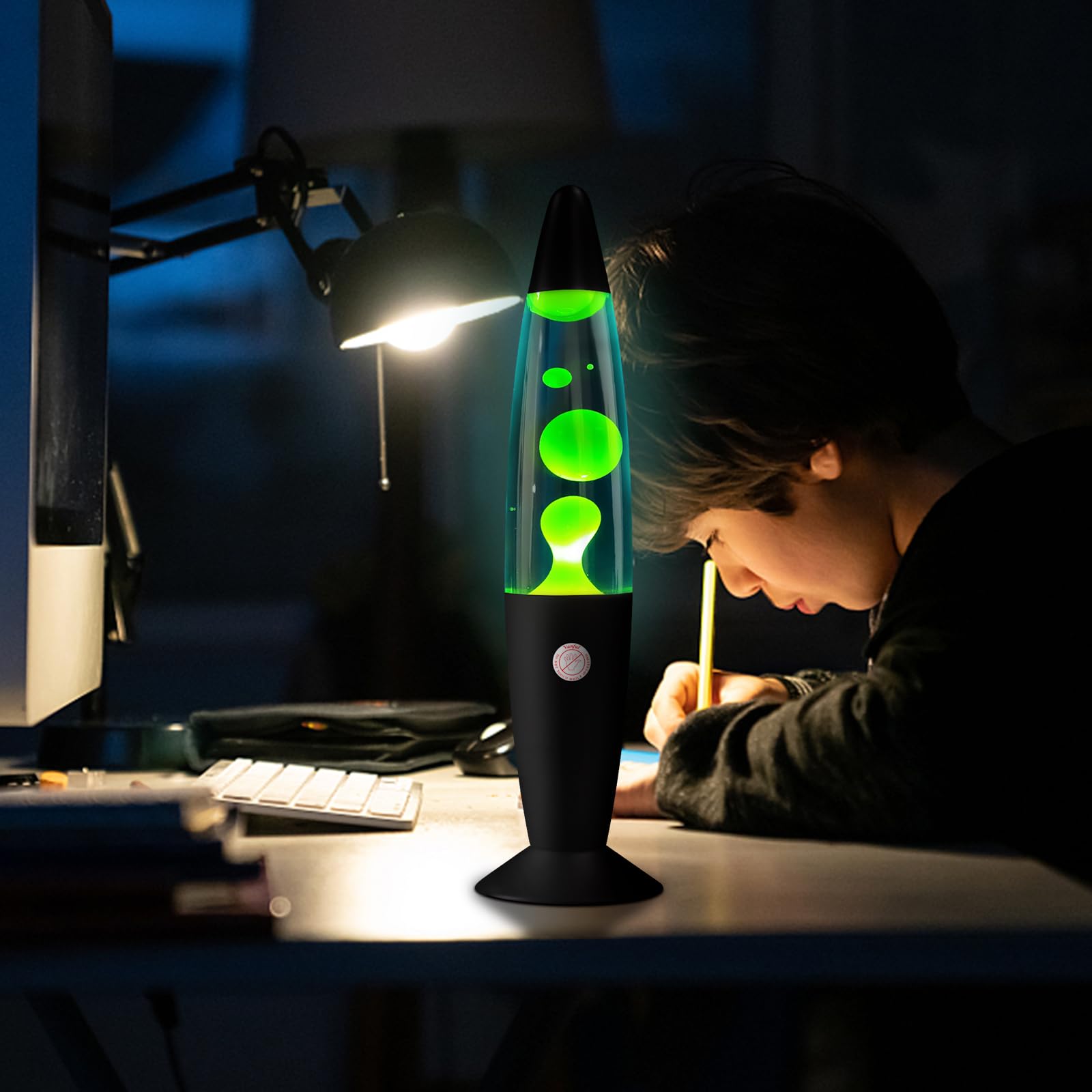 Vanful Green Magma Motion Lamp with Yellow Wax Flow in Blue Liquid for Kids Boys Girls Night Light for Home Room Office Decor Gl