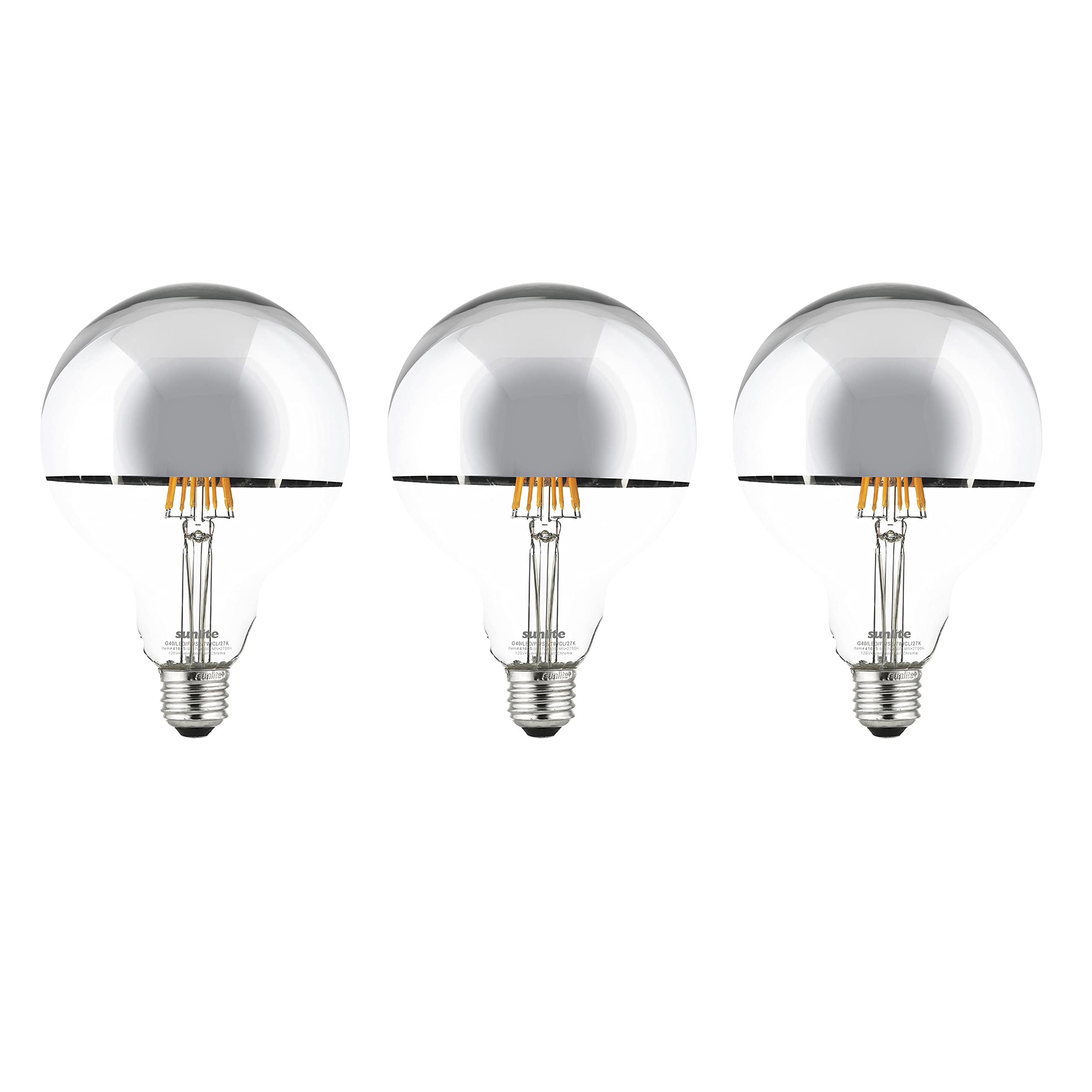Sunlite LED G40 (G125) Edison Half Chrome Globe Light Bulb, 7 Watts (75W Equivalent), 600 Lumens, Standard E26 Base, Dimmable, D
