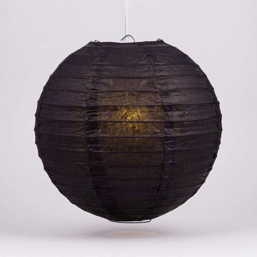 Quasimoon 16 Inch Black Round Paper Lanterns, 5-Pack, Even Ribbing, Paper Hanging Decoration