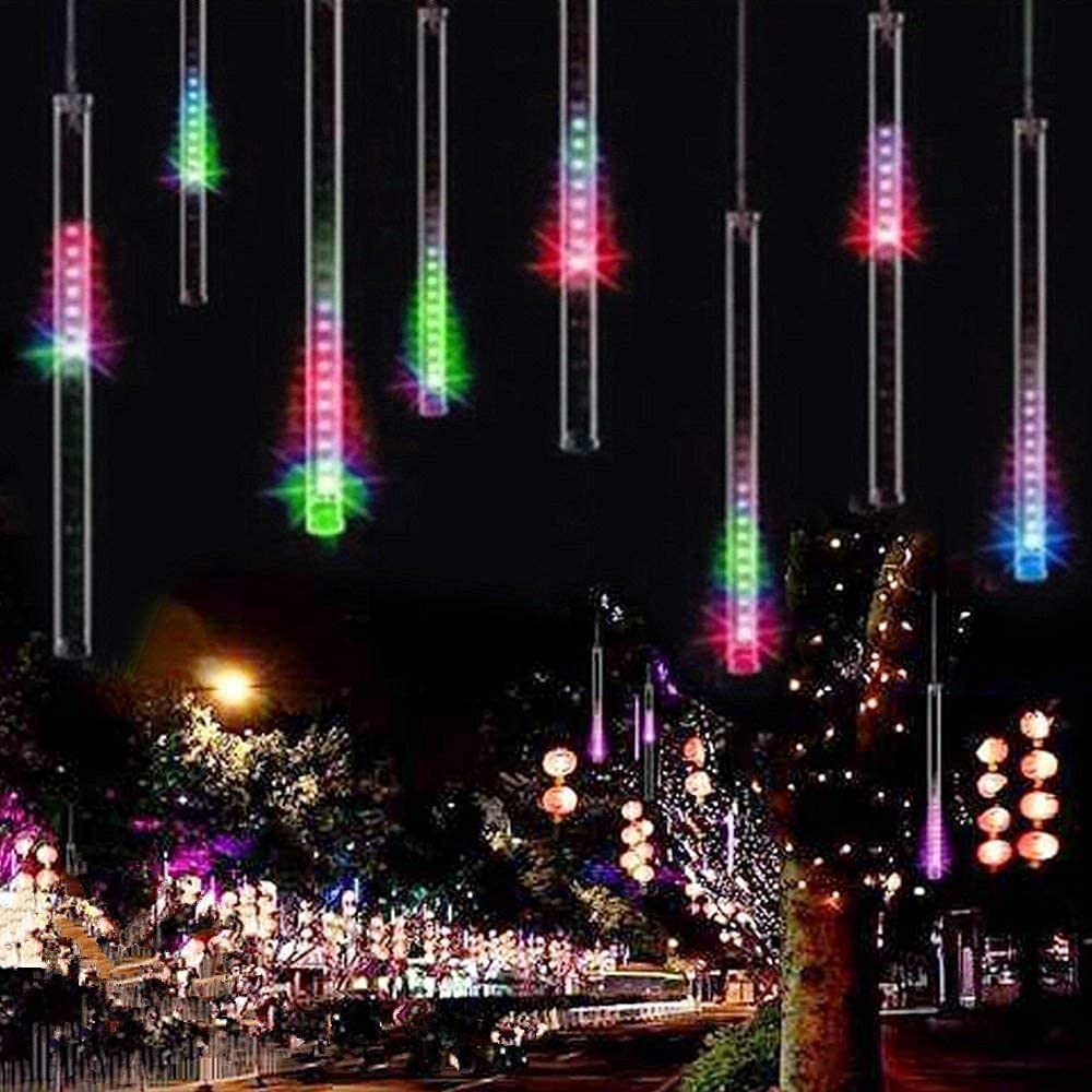 Kordain Meteor Shower Lights, 8 Tubes 144 Leds, Waterproof Multicolor Falling Rain Drop Lights For Holidays, Ul Plug, 26.9Ft