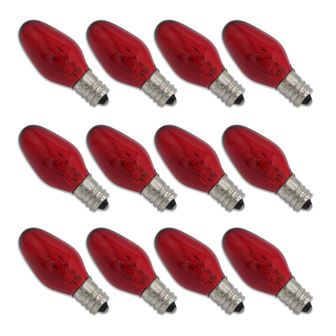 Lumenivo 7 Watt Red Incandescent C7 Colored Night Light Bulbs 7W C7 Red Christmas Village Light Bulbs - Candelabra Base For Wind