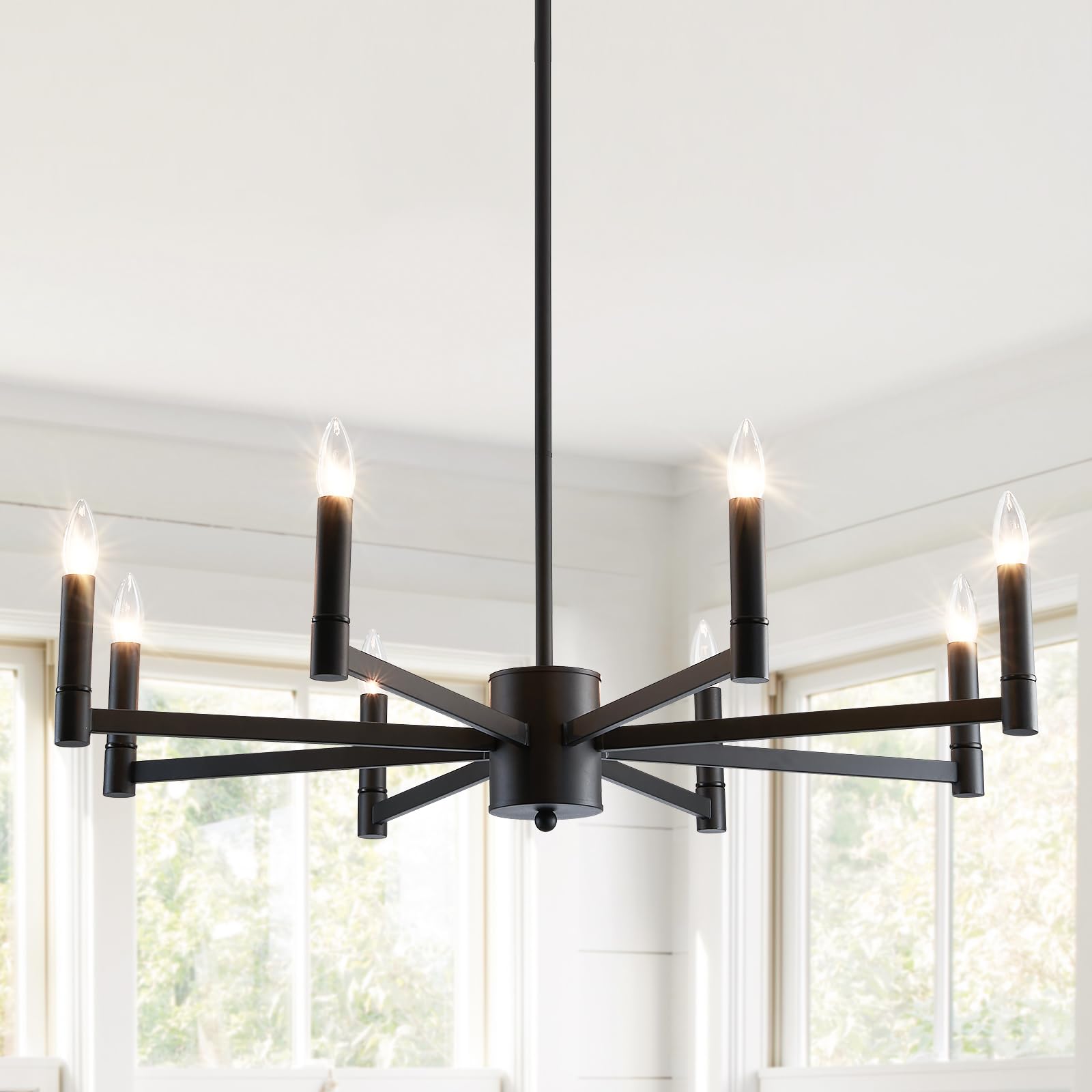 ASGYISA 8-Light Black Farmhouse Candle Chandeliers Modern Matte Ceiling Light Fixture Industrial Hanging Lighting for Dining Roo