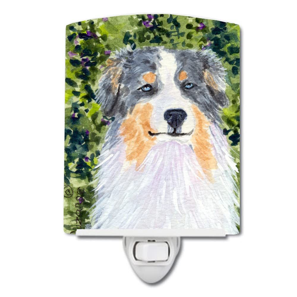 Caroline'S Treasures Ss8731Cnl Australian Shepherd Ceramic Night Light Compact, Ul-Certified, Ideal For Bedroom, Bathroom, Nursery, Hallway, Kitchen, 6X4X3, Multicolor