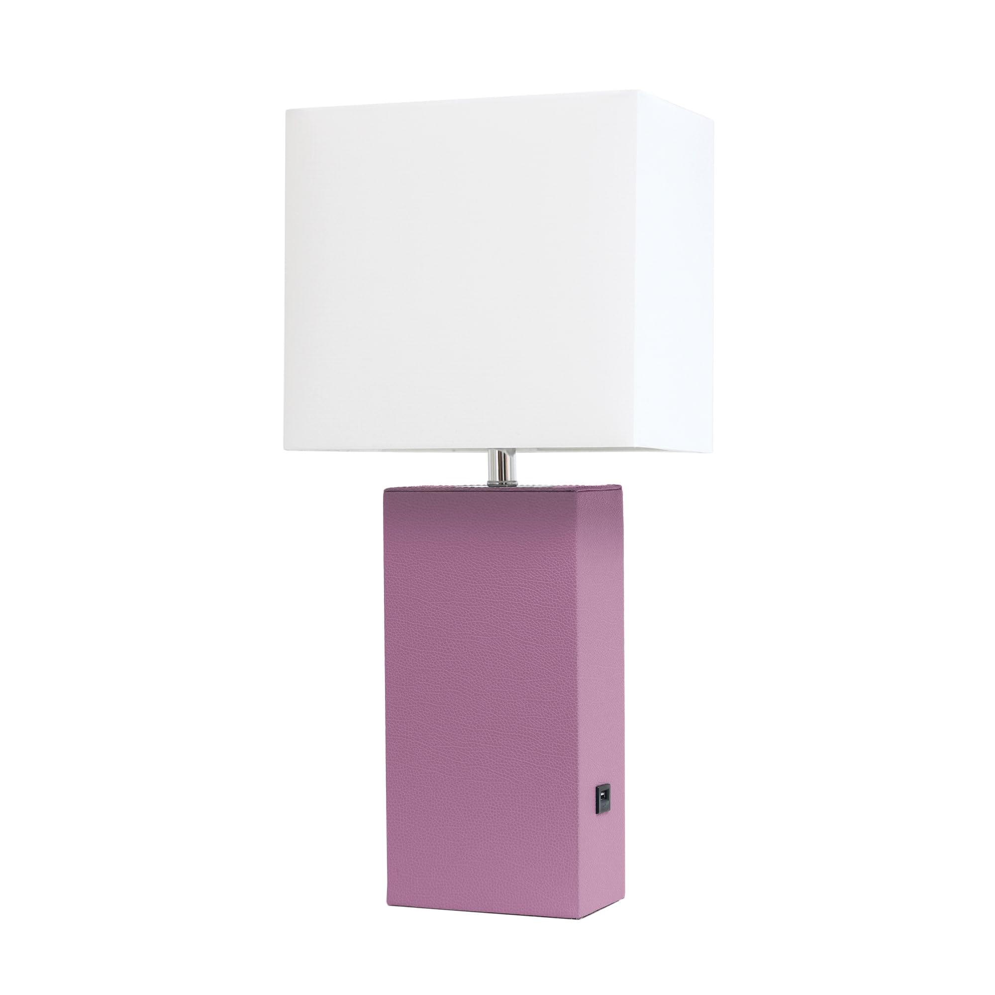 Elegant Designs Lt1053-Prp Modern Leather Usb And White Fabric Shade Table Lamp, Purple (Pack Of 1)