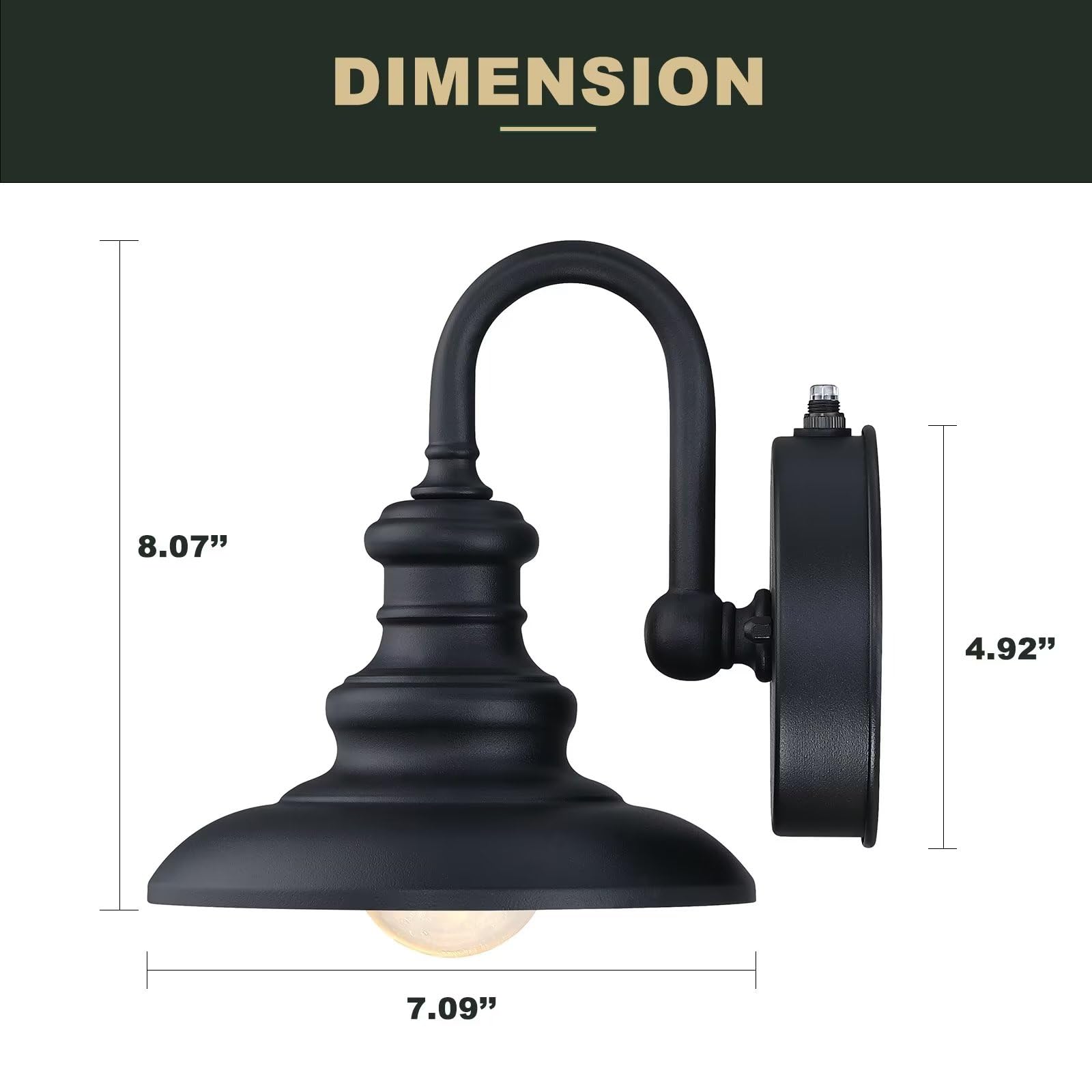 Lonedruid Black Metal Outdoor Wall Sconce With Dusk To Dawn Sensor, Waterproof Gooseneck Barn Light For Porch, Garage, Entryway