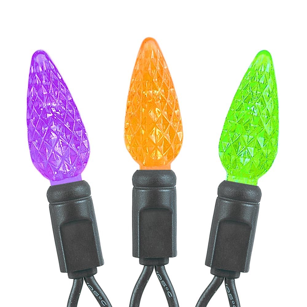 Novelty Lights 24FT LED Halloween String Lights, Commercial Grade, Black Wire, Purple/Orange/Lime, Model MRD-35B-2