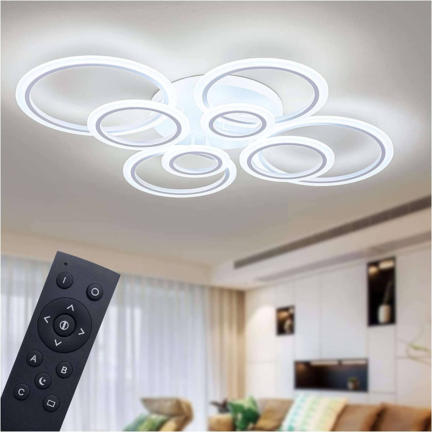 Shine LUEST Modern LED Ceiling Light, Dimmable LED Chandelier Flush Mount Ceiling Lights, Remote Control Acrylic Ring Ceiling La