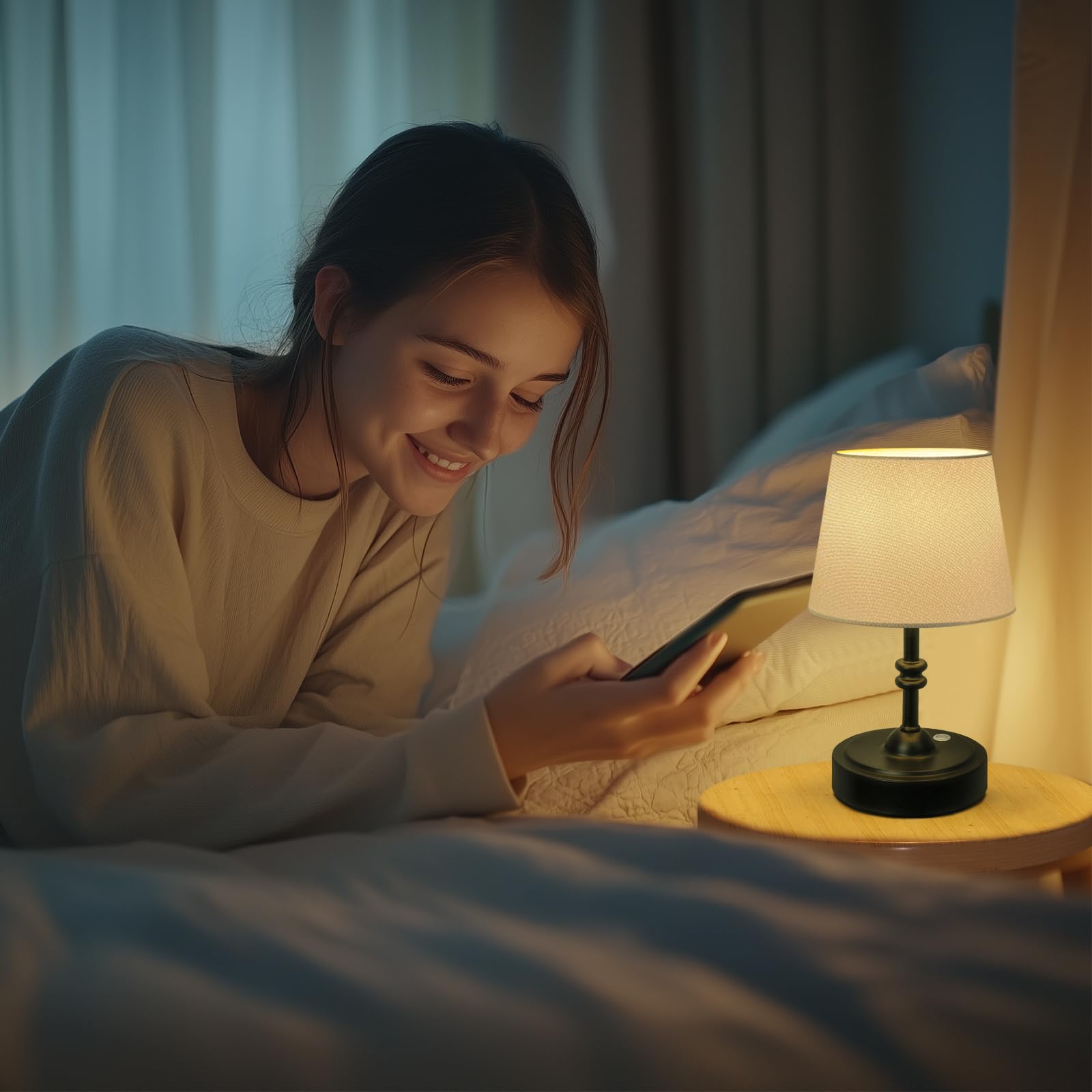 ONEWISH Cordless Table Lamp, Dimmable, 4000mAh Rechargeable, Metal, Black Base & White Shade, Model 13TAB131