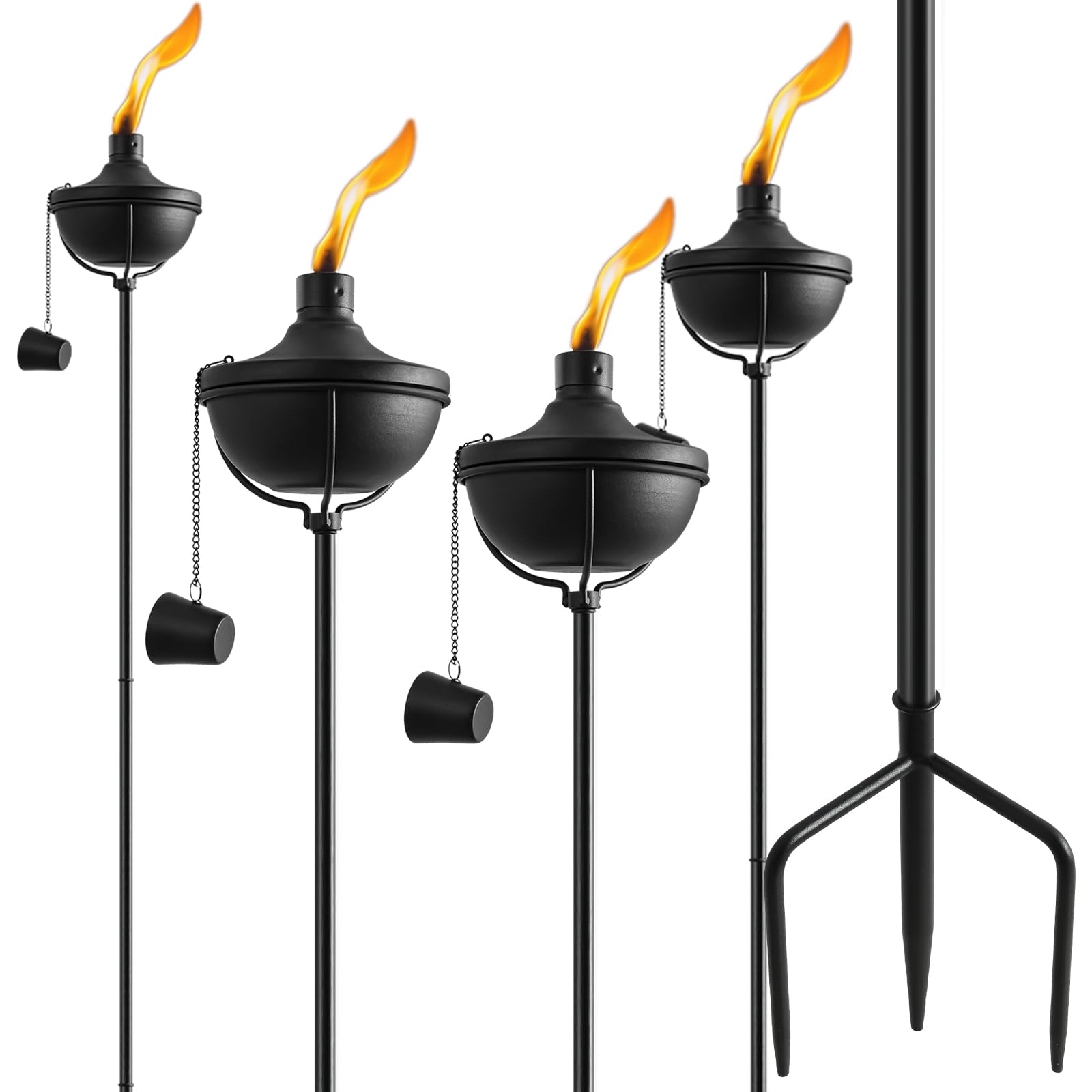 Zszmfh 4 Pack Home Garden Torch, Large Capacity 23.5Oz Outdoor Metal Torch Garden Décor,55-Inch Upgraded Citronella Torches With 3-Prong Grounded Stake, Table Top Torches For Party Patio Pathway