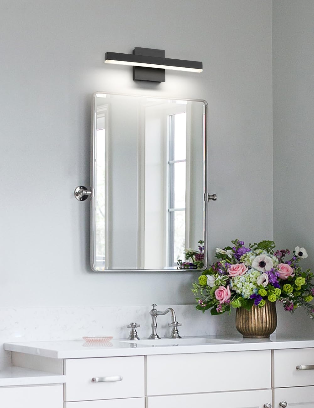 Joossnwell Black Bathroom Vanity Light Fixture - 15.75" Dimmable LED, Aluminum, Model 7560, Modern Over Mirror Lighting