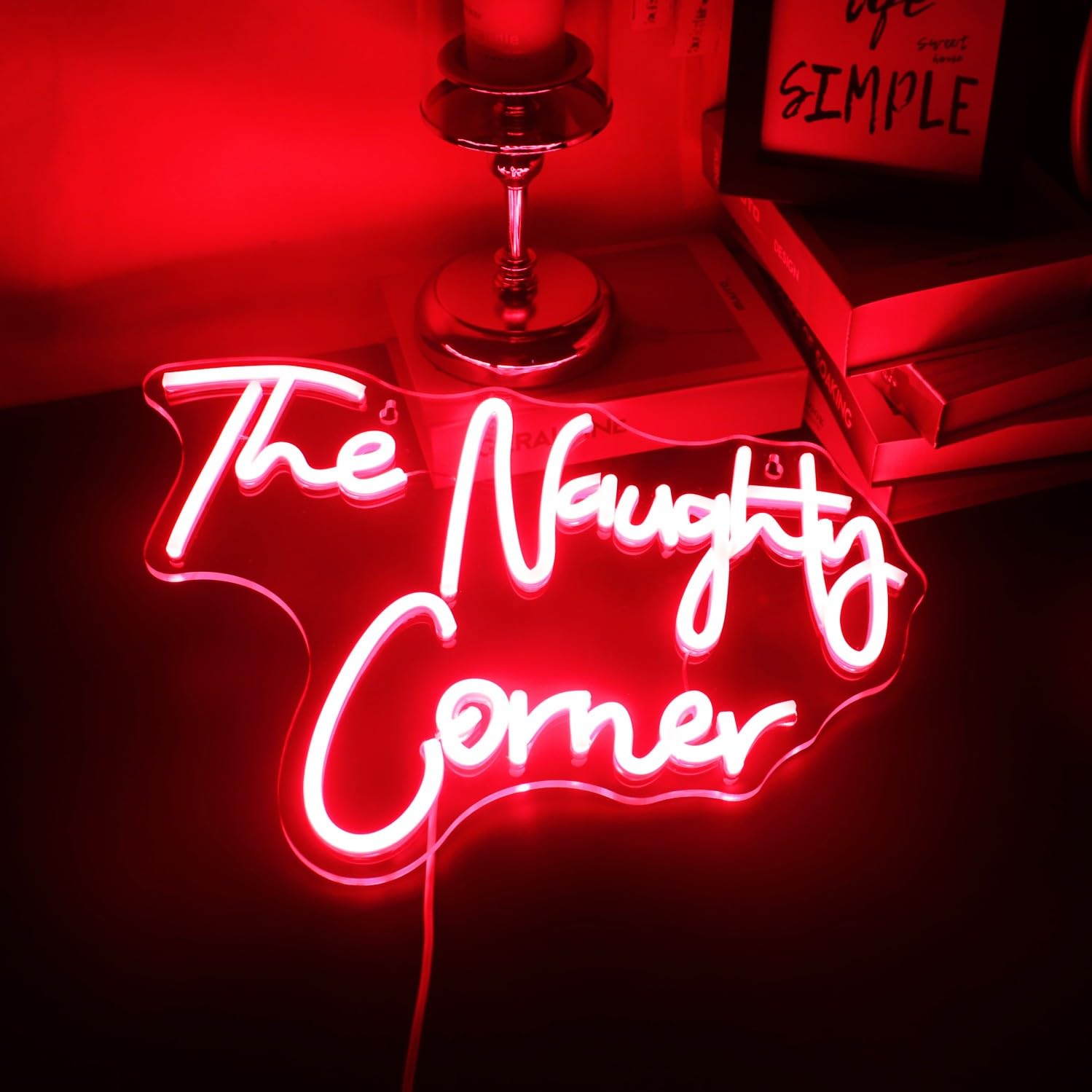 Qiaofei Led The Naughty Corner Neon Sign Word/Letters Usb Powered Neon Lights For Girls Room Home Bar Art Wall Decor Party Window Living Room Decor Birthday Christmas Gift(Red)