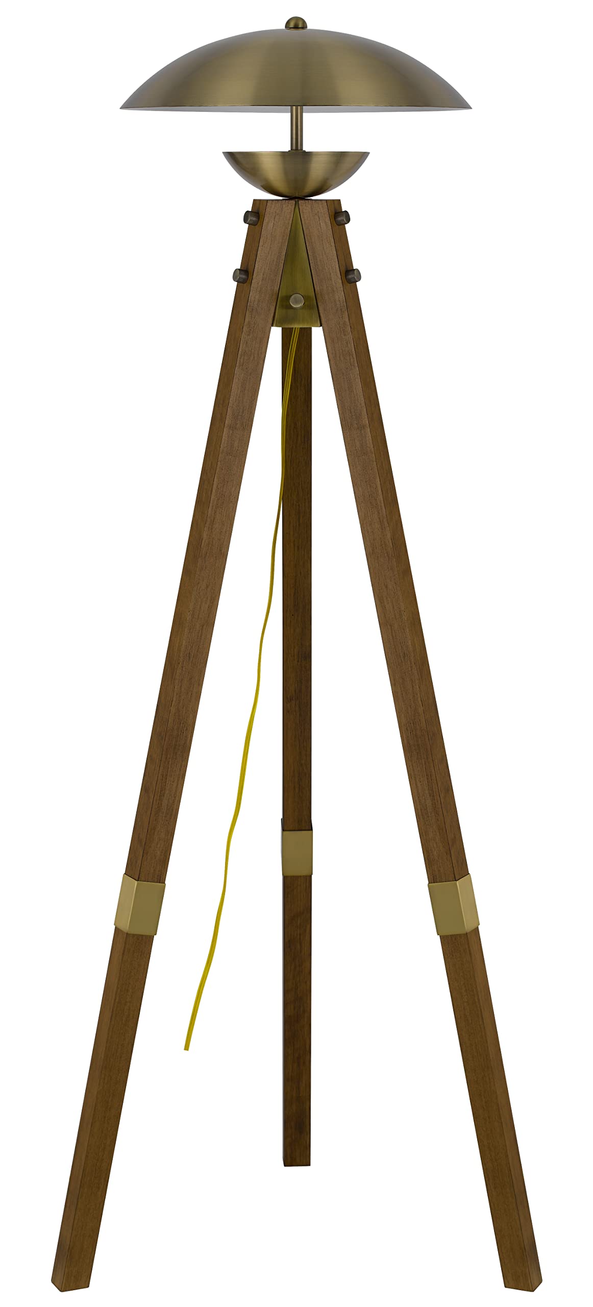 Cal Lighting BO-3801FL Lakeland 18W Intergrated LEDTripod Rubber Wood Floor Lamp with Half Domed Metal Shade