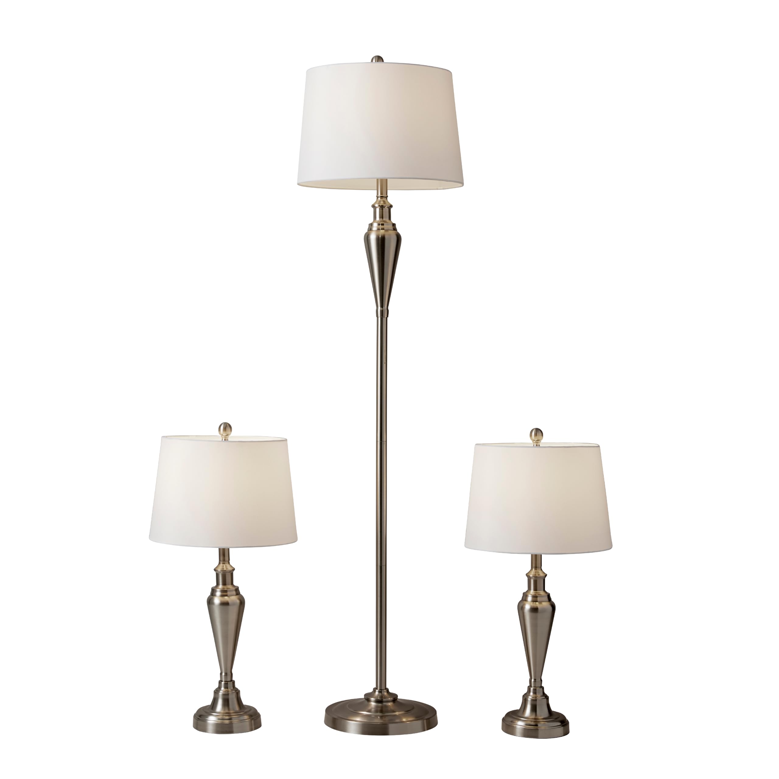 Adesso 3-Piece Lamp Set: Two Table Lamps & One Floor Lamp - Antique Brass with White Shade, Stylish and Cohesive Accent Lighting