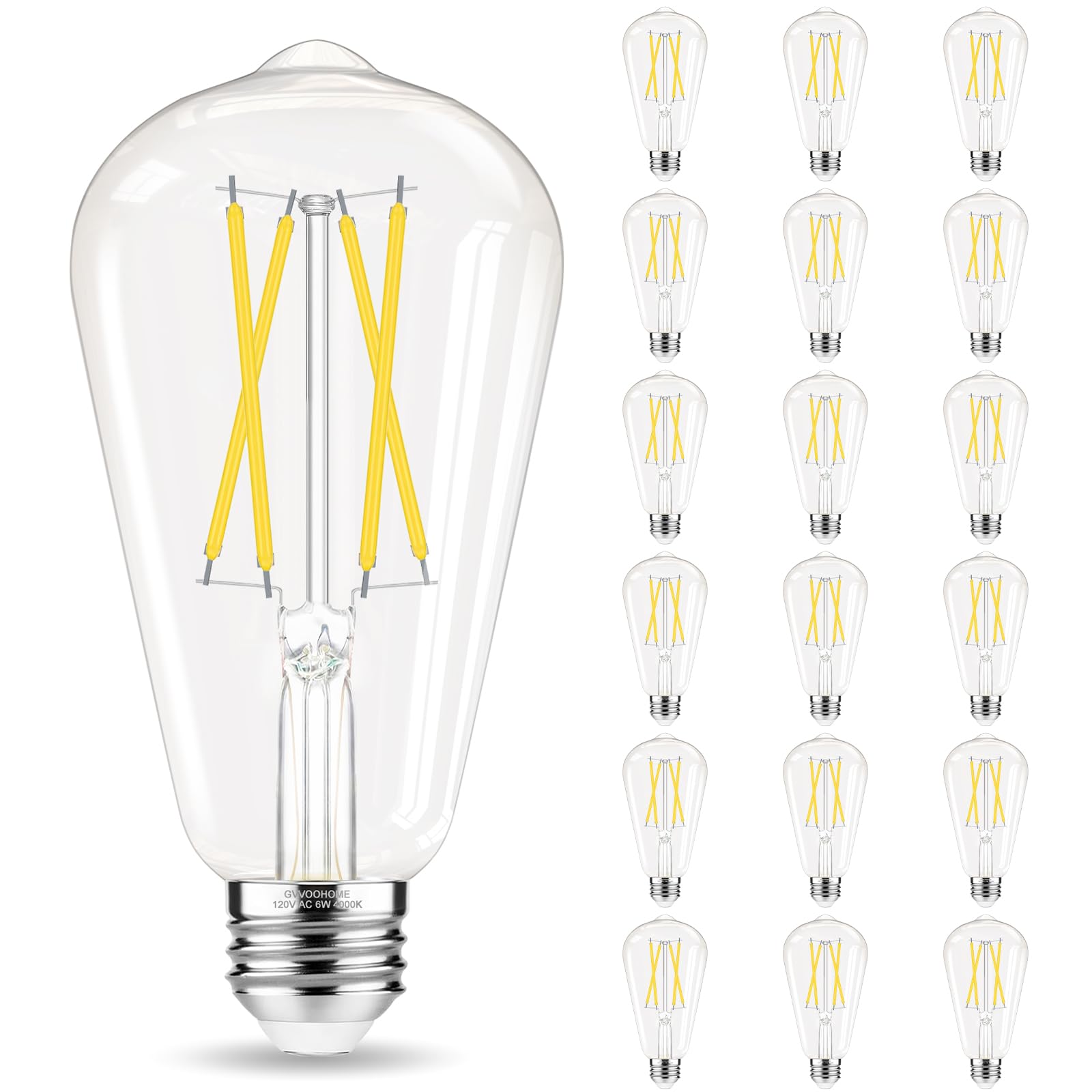 Gvvoohome Edison Bulbs 60 Watt Led, E26 Bulb Non-Dimmable, Cool White 4000K, St58 Vintage Light Bulbs, 90+ Cri, 6W 600Lm, E26 Me