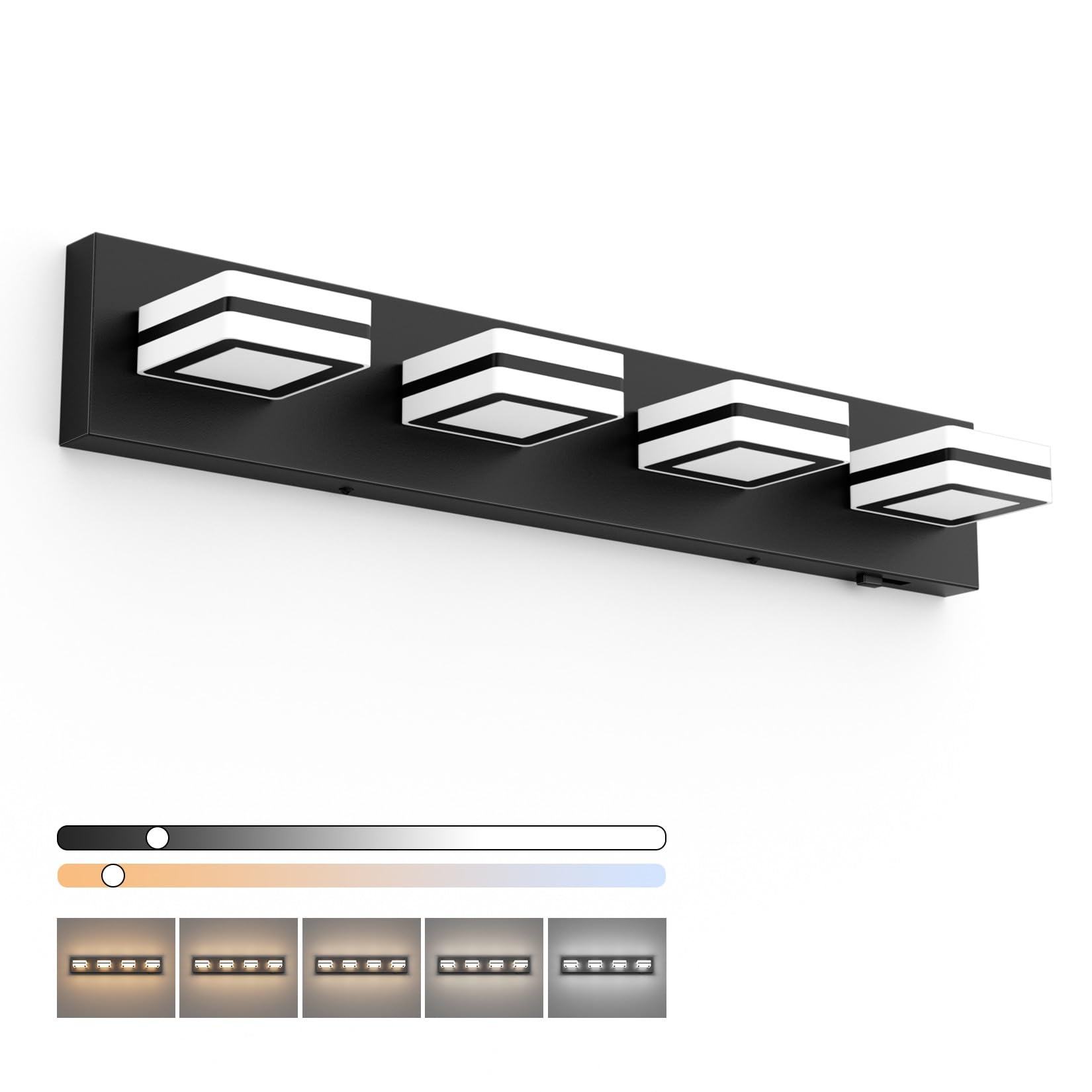 Ralbay 5 Color Temperature Dimmable Black Vanity Lights For Bathroom 4 Lights Acrylic Modern Led Matte Black Bathroom Vanity Lighting Fixtures