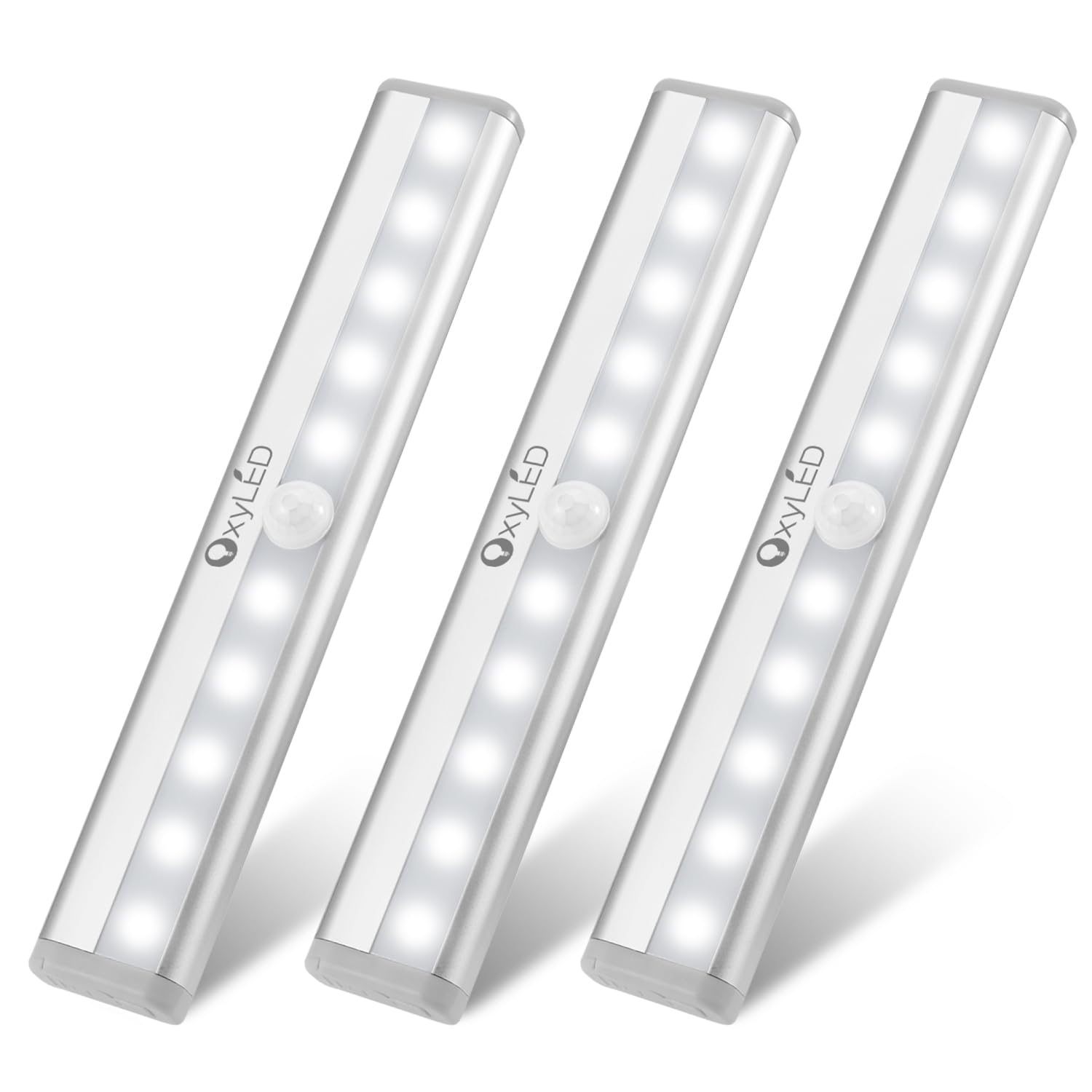 OxyLED Under Cabinet Lights, 3 Pack Motion Sensor, Battery Operated, 10 LED Strips, Wireless Indoor Lighting for Kitchen & Pantry, White