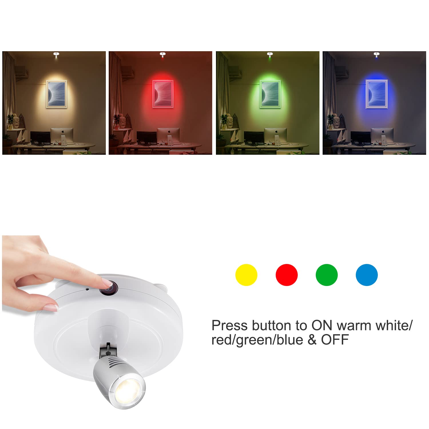 LUXSWAY LED Spot Lights Indoor,Battery Operated Accent Picture Light,12 Colors Changing Spotlight, Dimmable Uplight,Stick on Lig