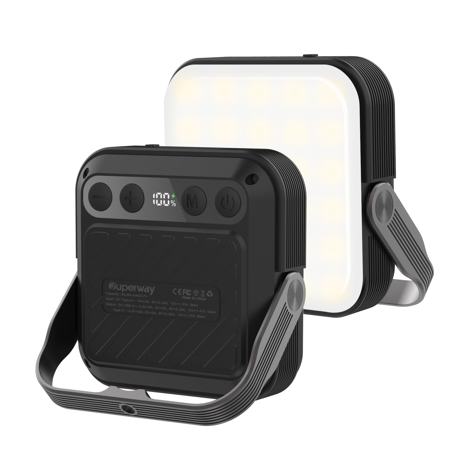 ASWAYKE 20000mAh Rechargeable LED Camping Lantern - 1600LM, QC3.0, IPX5 Waterproof, Color Switch, Black, Model C35