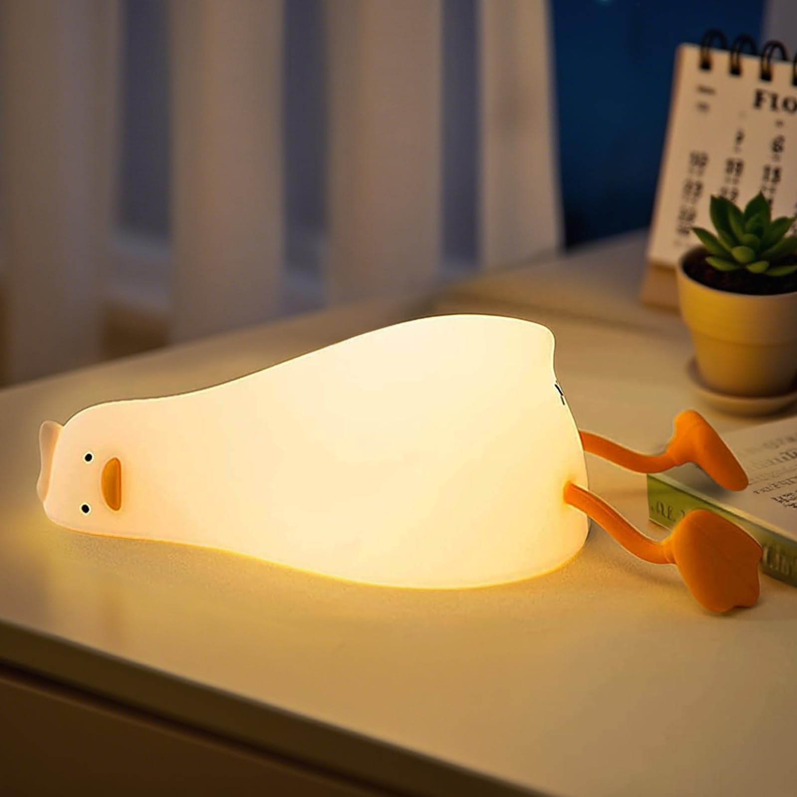 qrymssllgu LED Lying Flat Duck Night Light, 3 Level Dimmable Nursery Nightlight,Cute Lamps Silicone Squishy Light Up Duck,Rechar