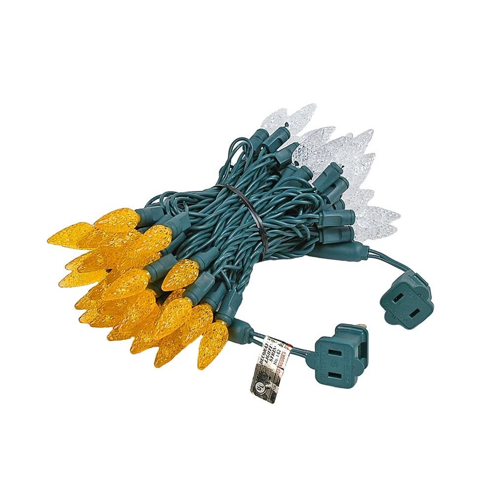 Novelty Lights C6 LED Christmas Mini Light Set, 70 Lights, Commercial Grade, 24 Feet, Orange/Pure White, Green Wire