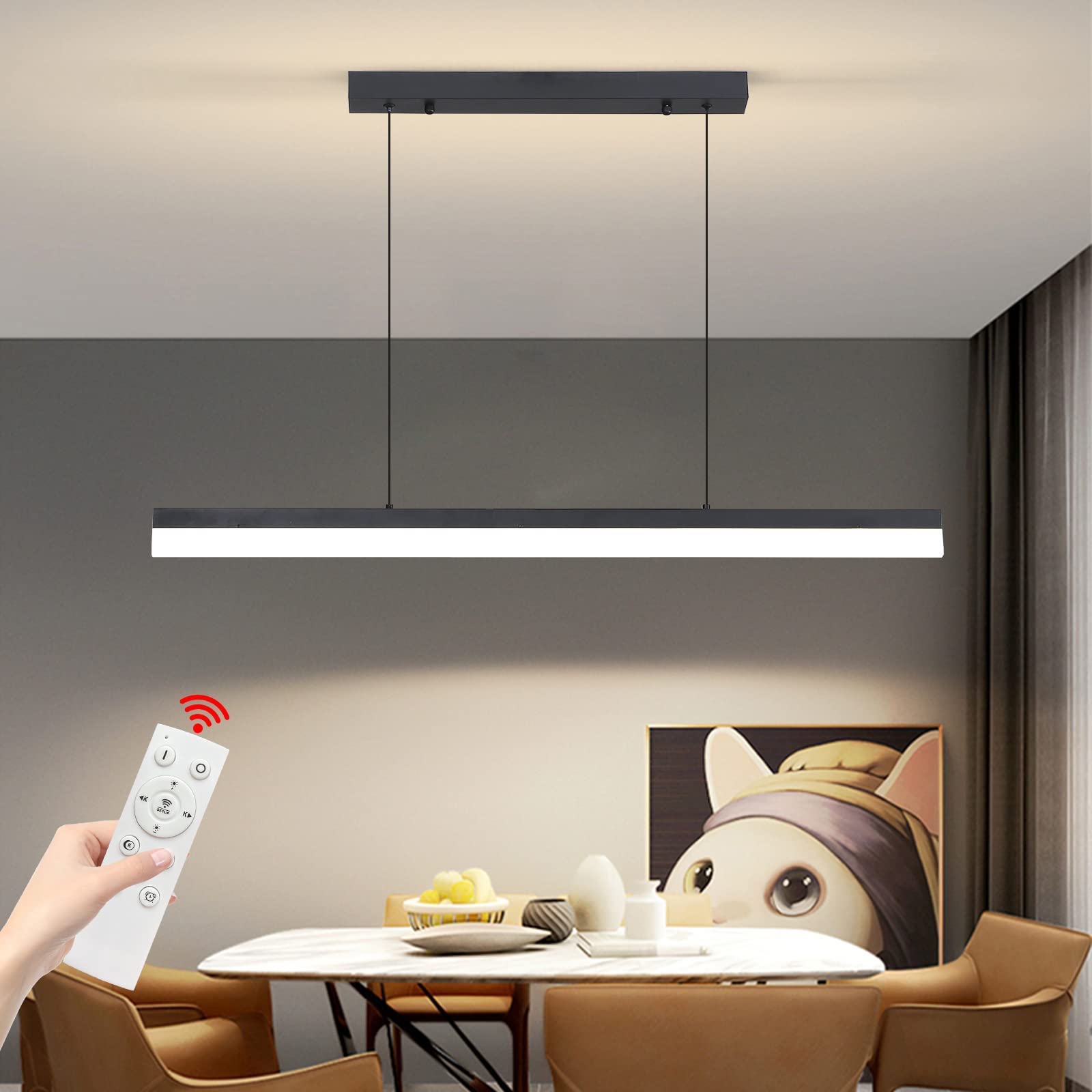 Matven LED Linear Pendant Light, Dimmed with Remote Control, 47IN, Acrylic, Black, Model XX10