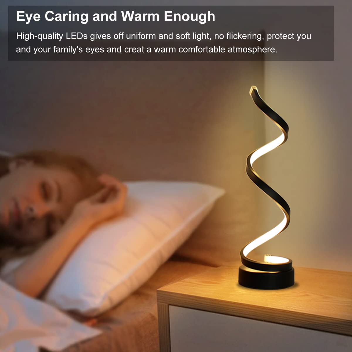Besketie Modern Spiral Table Lamp, Dimmable Table Lamps For Bedroom, 12W Led Desk Lamps For Living Room, 3 Colors 10 Brightness