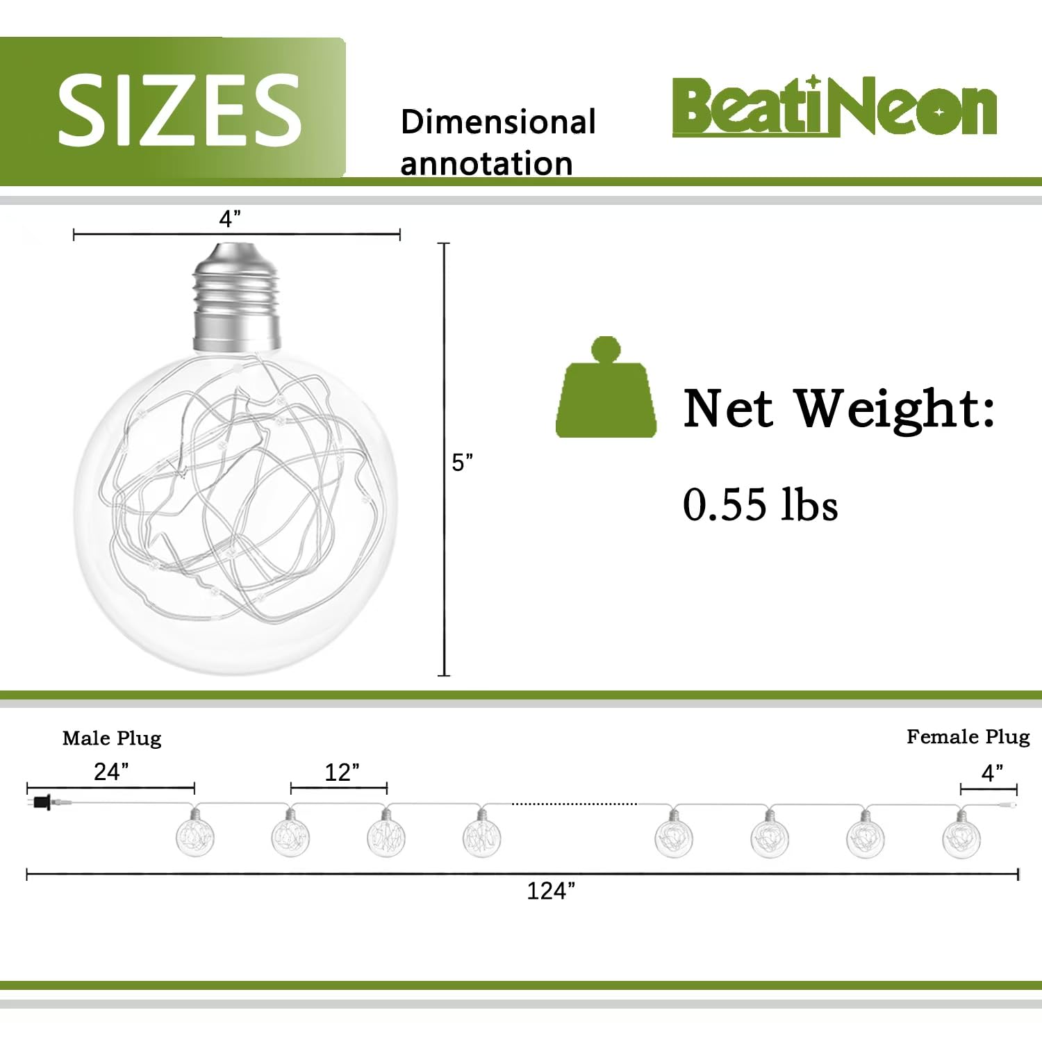 beatineon 10.3FT LED String Lights, 9Pack G100 Bulbs, Waterproof, Warm White for Indoor/Outdoor, Holiday & Party Decor