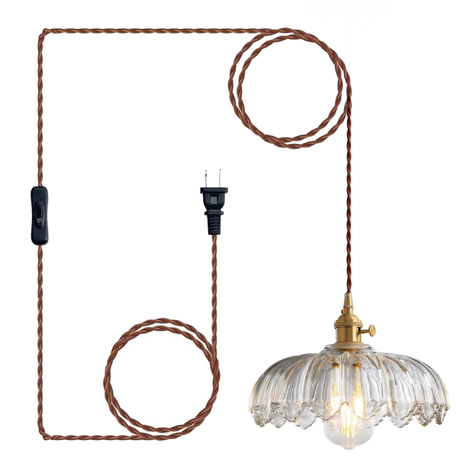 XZHGCEE Plug in Pendant Light Fixtures, Plug in Hanging Light Glass Pendant Light, Pendant Lighting for Kitchen Island, Bedroom,