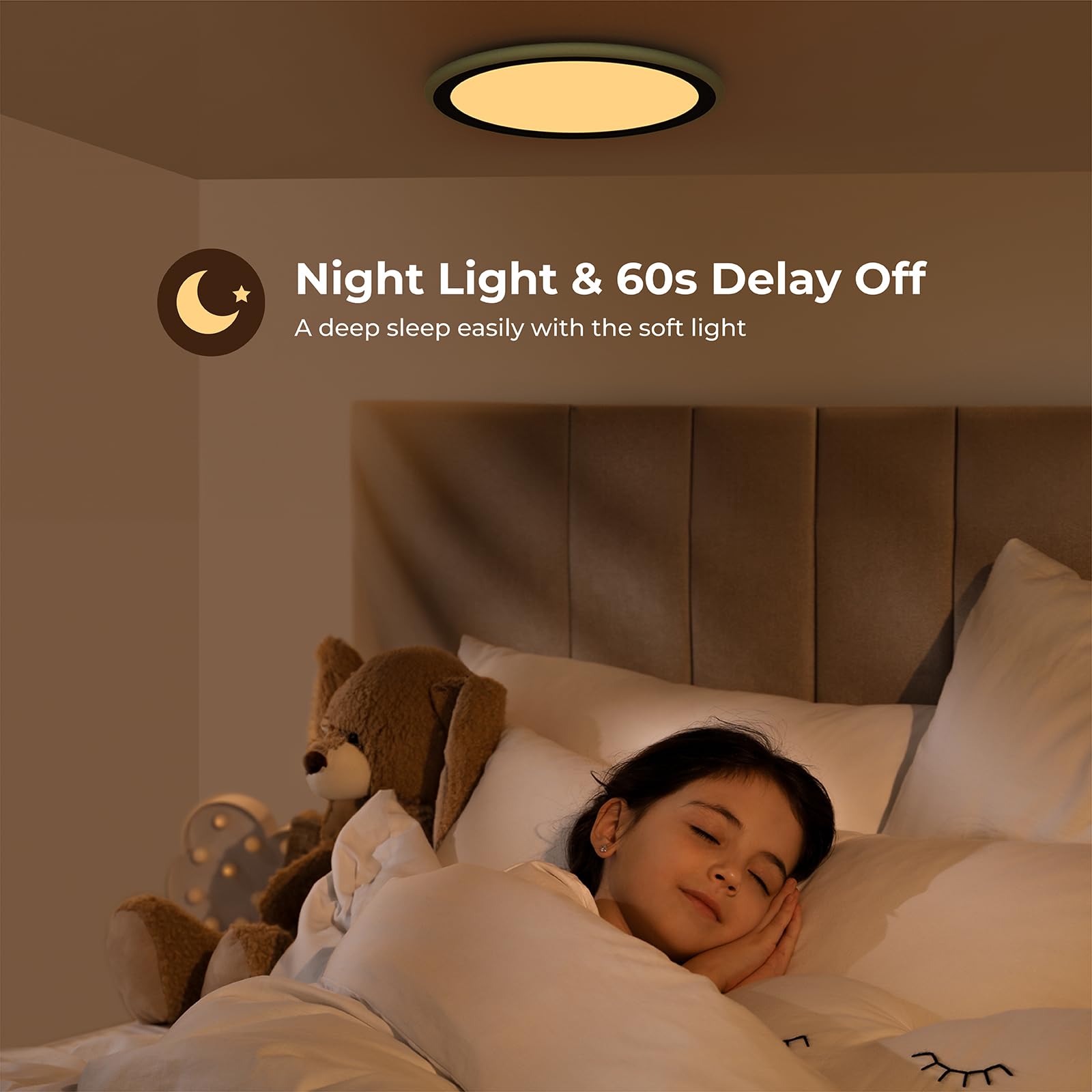 BLNAN RGB LED Ceiling Light with Remote Control, 24W 2400LM, 13 Inch, Dimmable Color Changing, Black