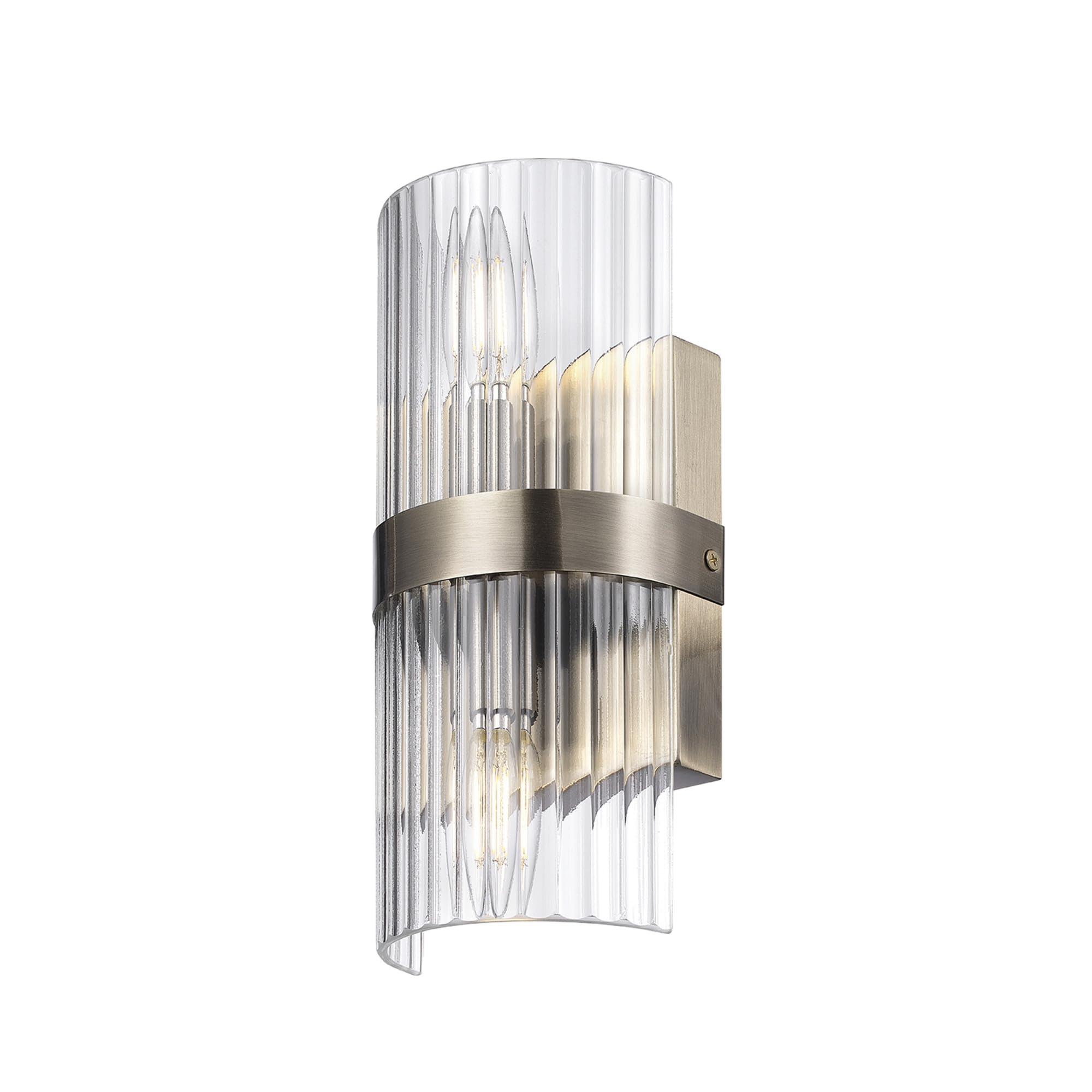 Globe Electric 65000046 2-Light Wall Sconce, Matte Brass, Ribbed Glass Shade, E12 Base Sockets, Wall-Lamp Dimmable, Lights For B