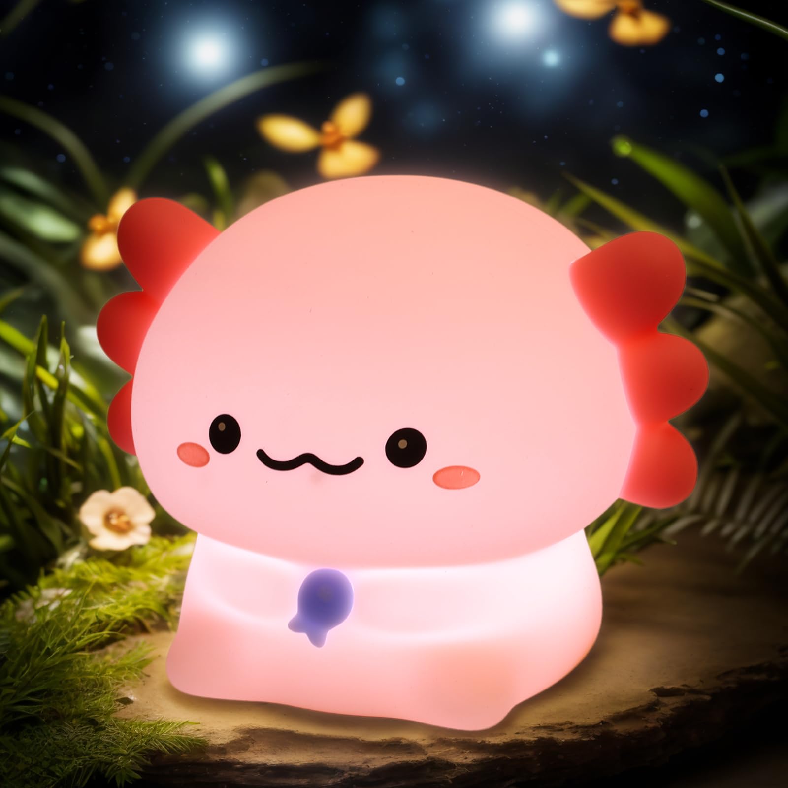 MAGOHMT Axolotl Night Light for Kids - 3-Level Dimmer & Auto-Off Timer, Child-Safe Silicone Lamp, USB-C Rechargeable Nursery Lig