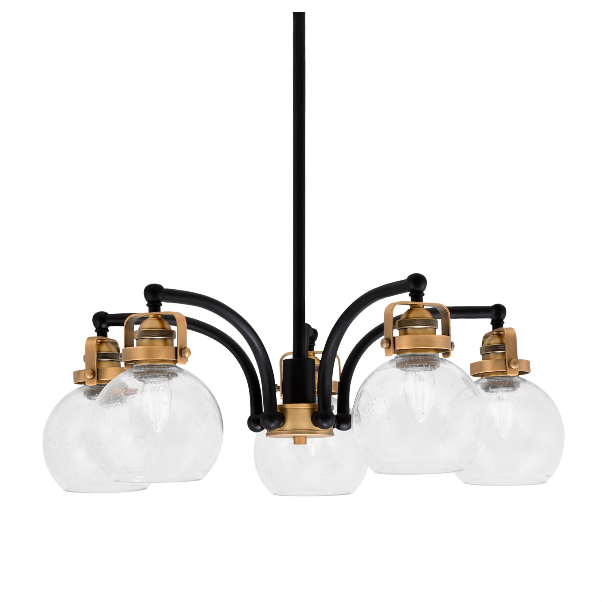 Easton Downlight, 5 Light, Chandelier Shown In Matte Black & Brass Finish With 5.75&quot; Clear Bubble Glass