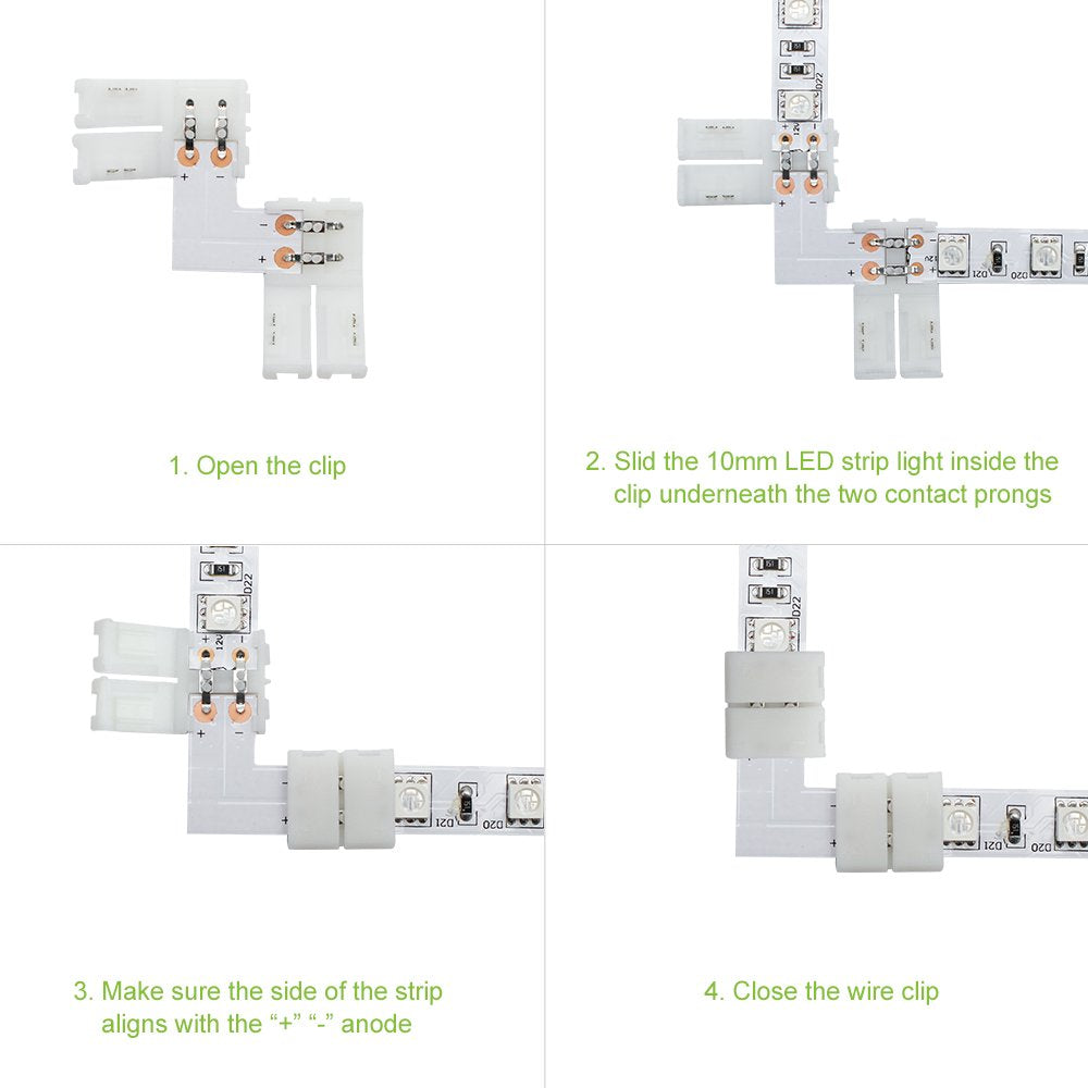 Lightingwill 10Pcs Pack L Shape Solderless Snap Down 2 Pin Led Strip Connector For Right Angle Corner Or 90 Angle Turning Connec
