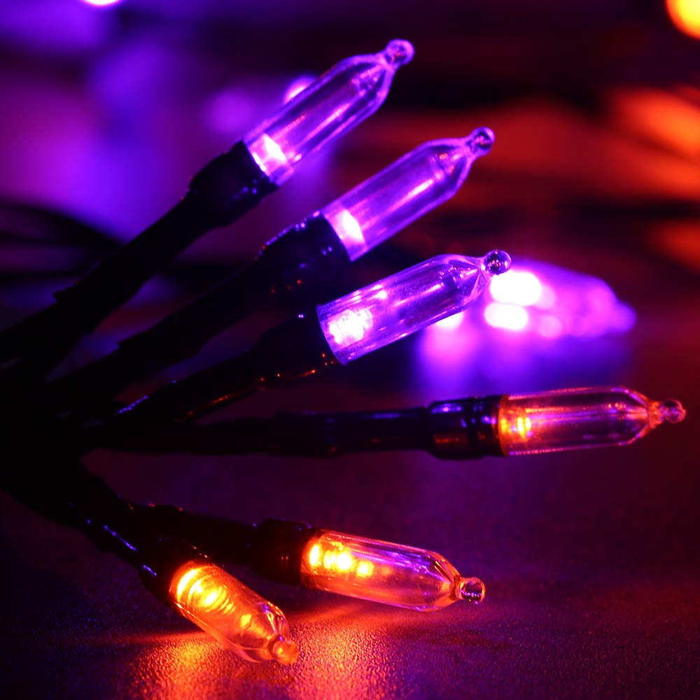 LYHOPE Halloween Lights, 33ft 100 LED Battery Operated, Waterproof, Orange & Purple String Lights for Indoor & Outdoor Decor