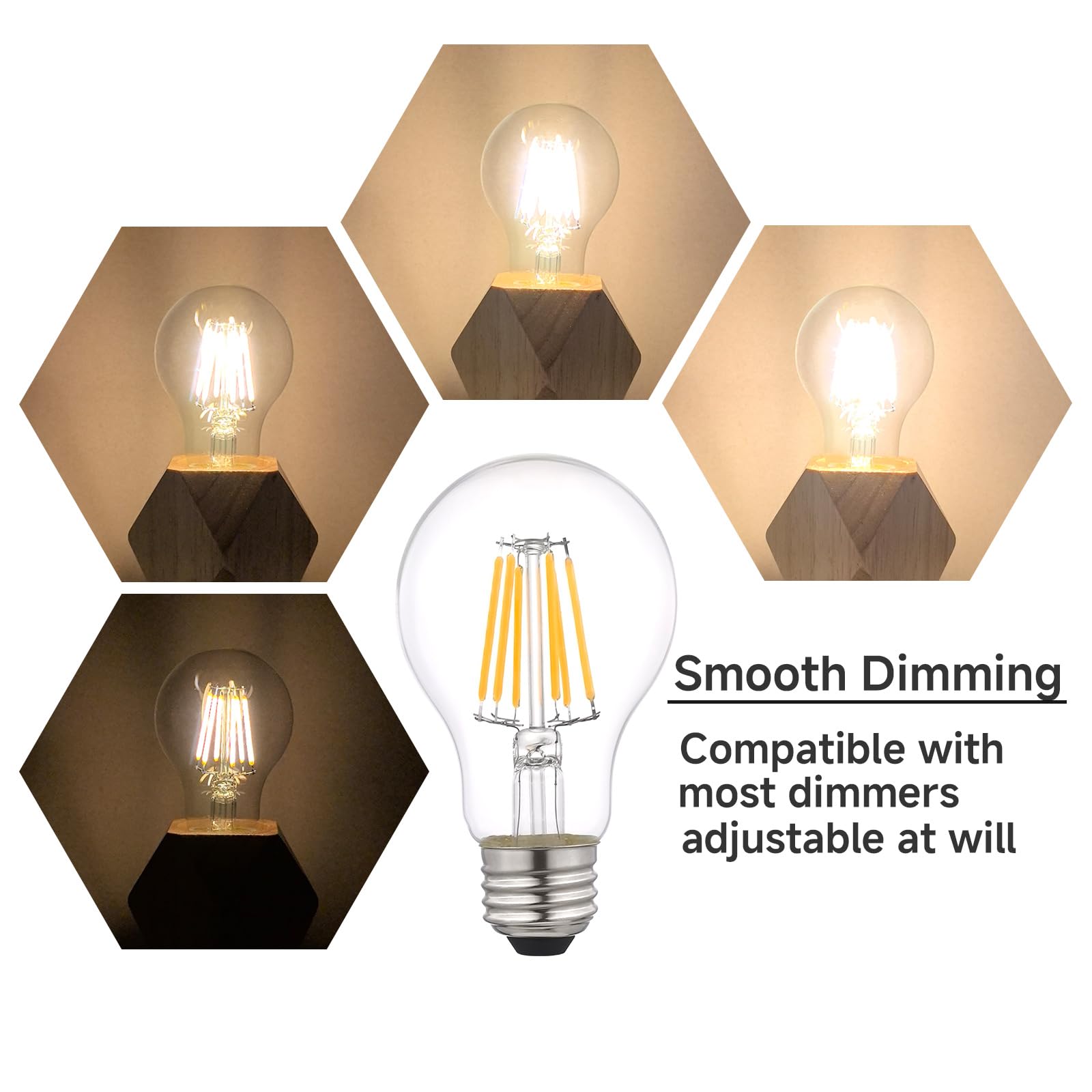 Xiaokalami A19/A60 Clear Led Light Bulbs Dimmable 60W Equivalent, 3000K Warm White Light Bulbs 6W E26 Base, Antique Clear Glass