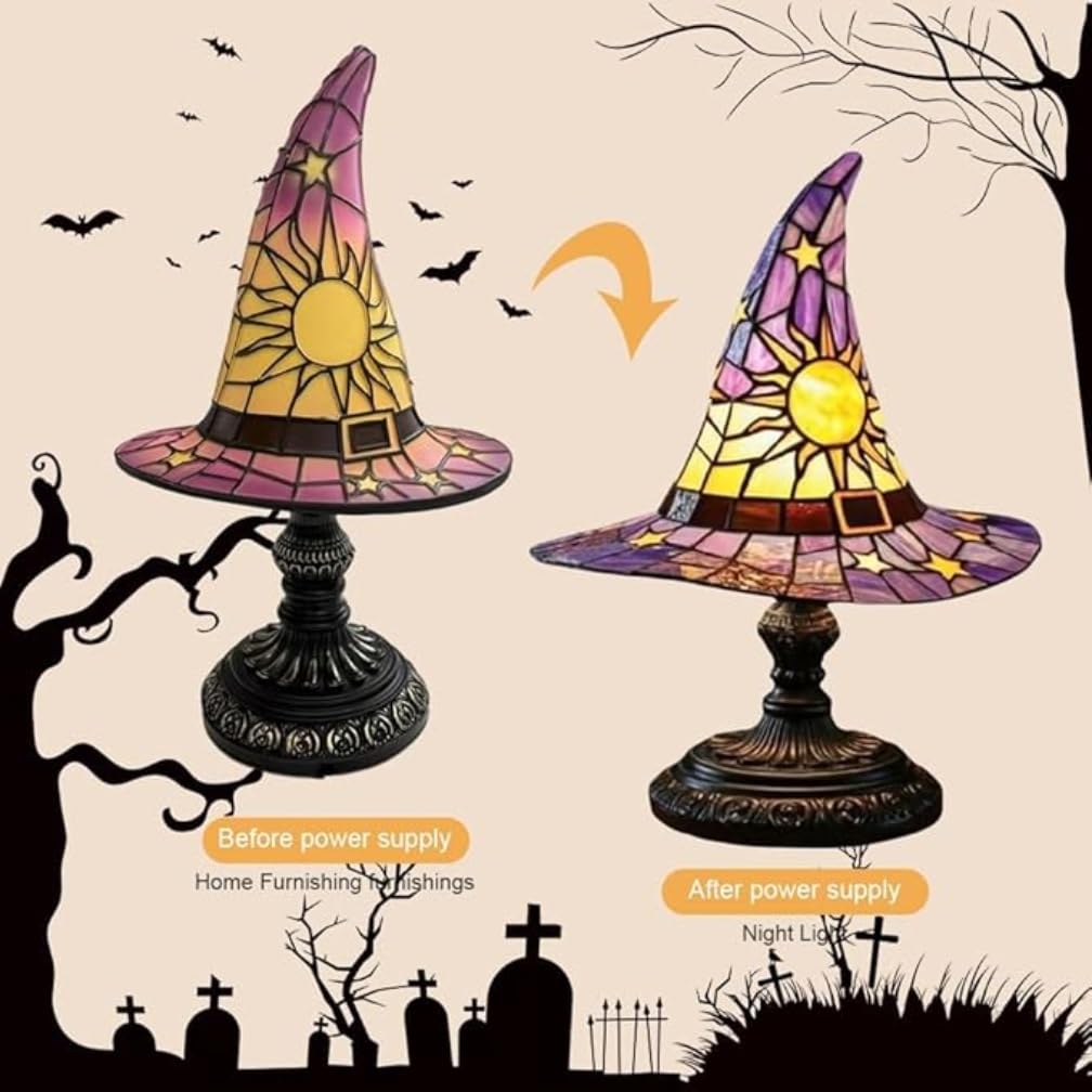Witch Hat Lamps Handmade Witch Hat Lights Unique Nightstand Night Light Bedroom Decoration Retro Resin Lamp for Indoor Party Hau