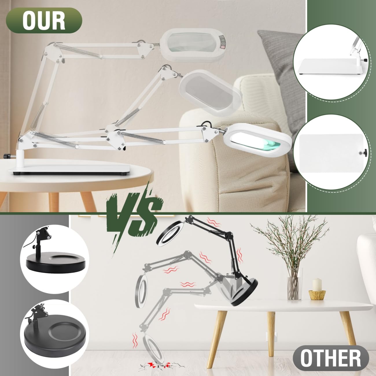 Veemagni 10X Rectangle Magnifying Glass With Light And Stand, 5 Color Modes Stepless Dimmable, 2-In-1 Led Lighted Desk Lamp & Cl