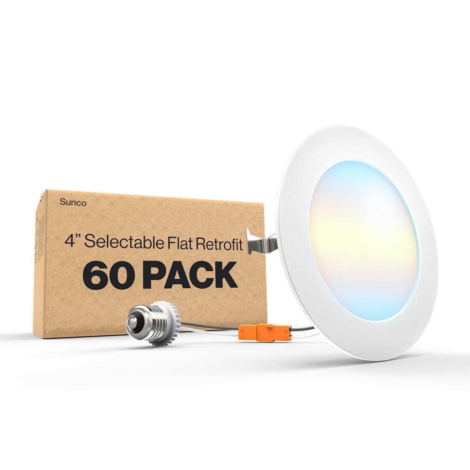 Sunco 60 Pack 4 Inch LED Flat Recessed Light, Retrofit Ceiling Can Lighting, 800 LM, Selectable CCT 2700K/3000K/4000K/5000K, Dim