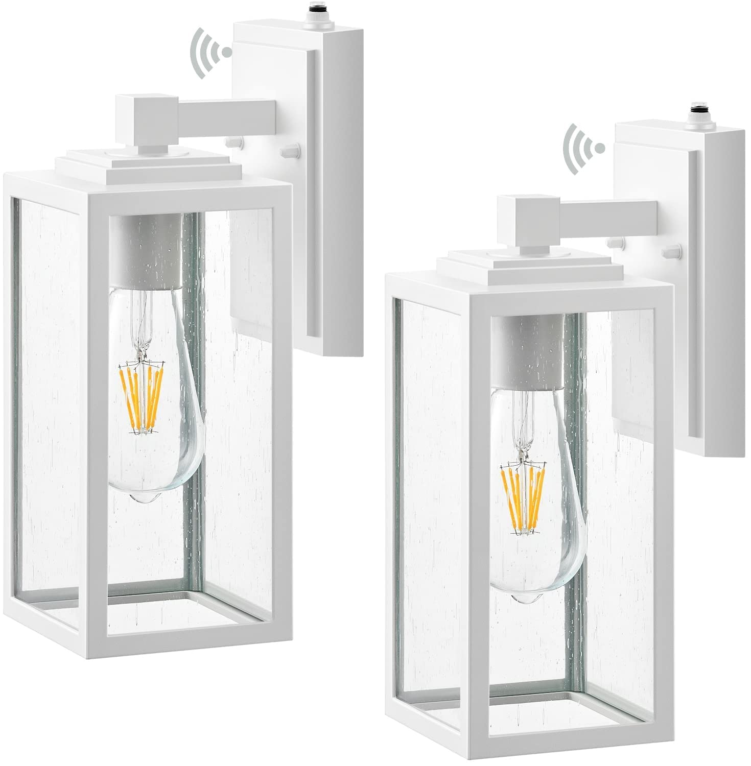 VIANIS 2 Pack White Dusk to Dawn Outdoor Wall Lantern, Waterproof Modern Outdoor Wall Light Fixture Wall Mount, Anti-Rust Alumin