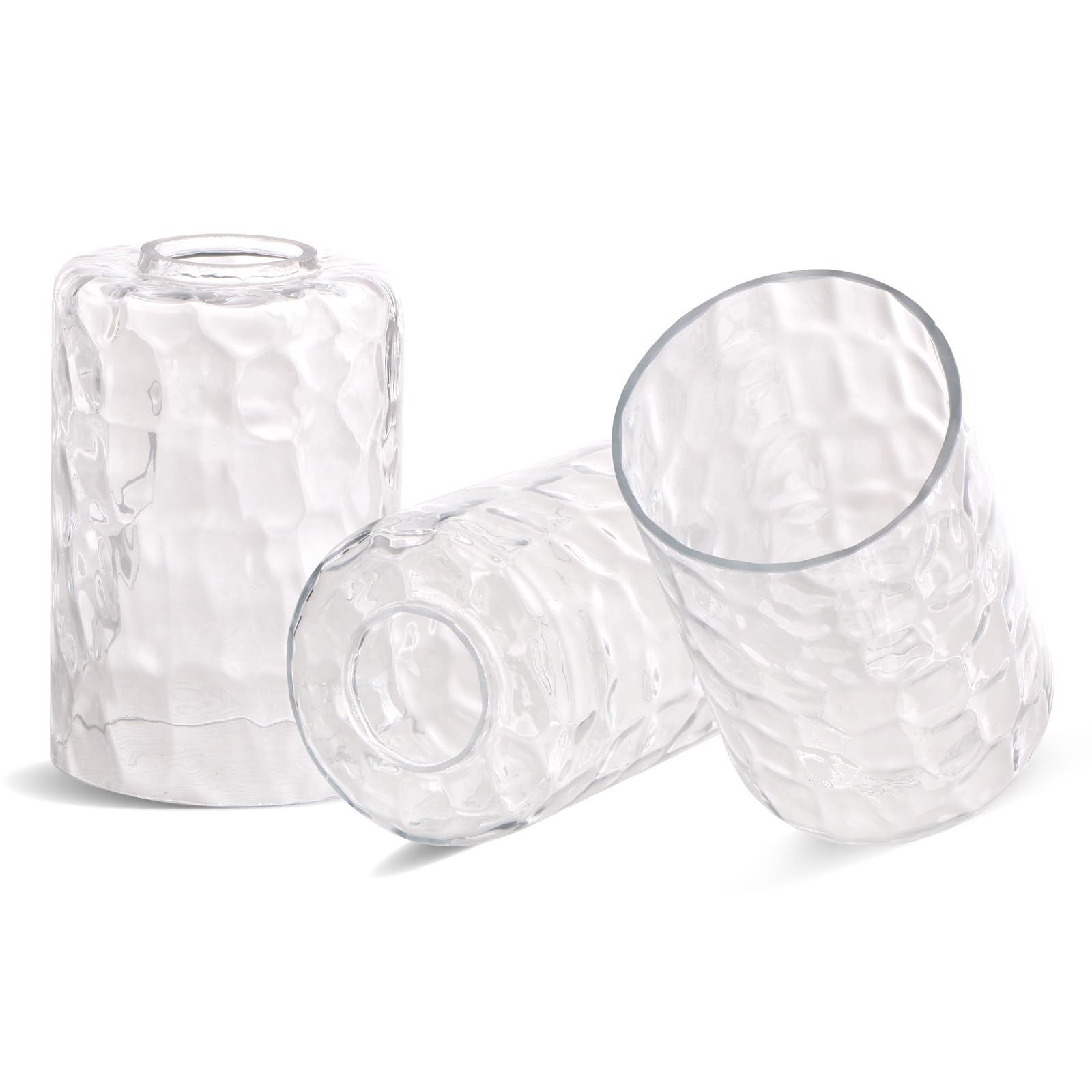HALIGATE 3 Pack Fine Hammered Glass Lamp Shades 1-5/8 Inch Fitter Water Ripple Cylinder Design Standard Replacement for Pendant 